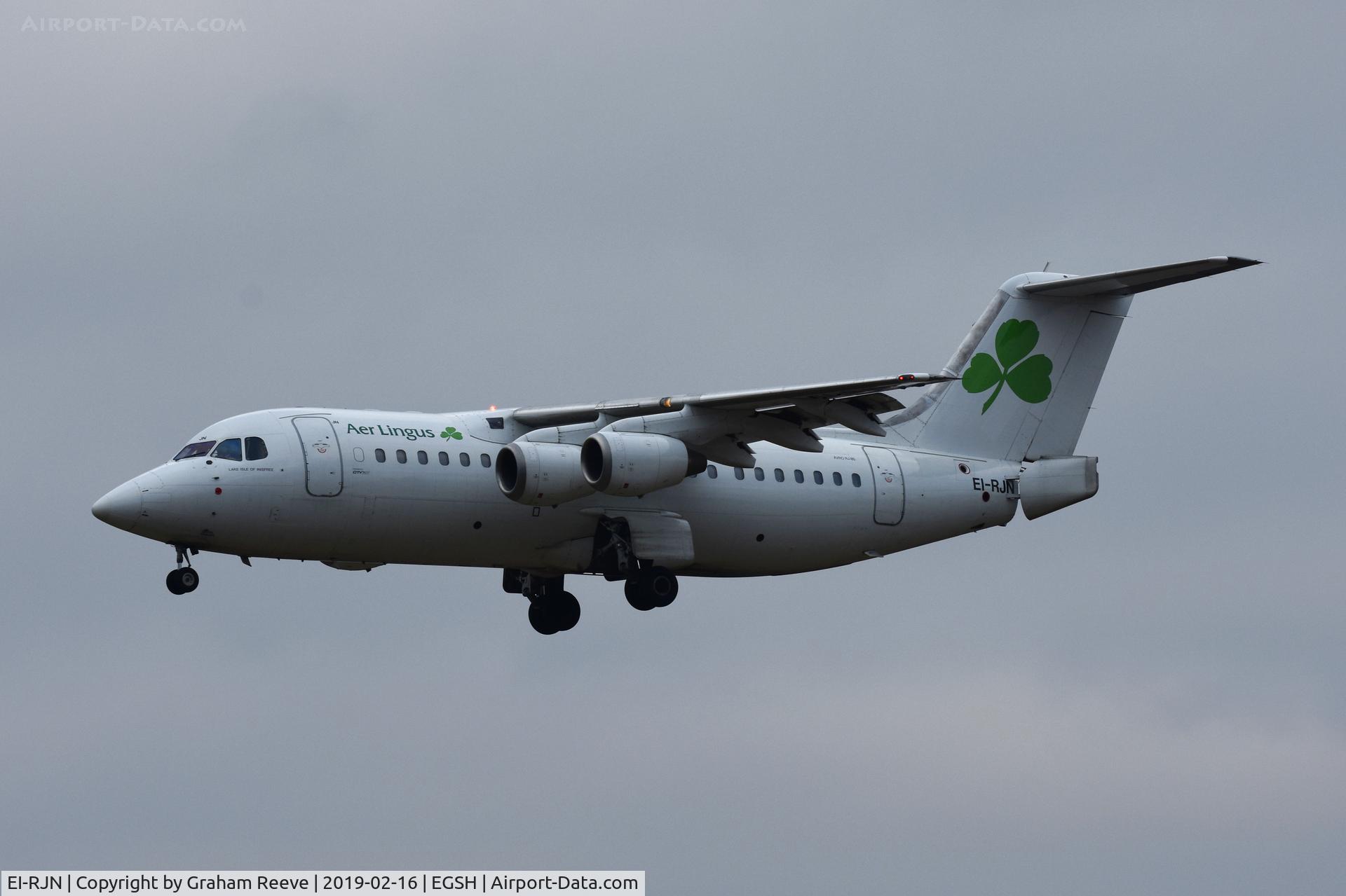 EI-RJN, 1999 BAE Systems Avro 146-RJ85 C/N E.2351, Landing at Norwich.