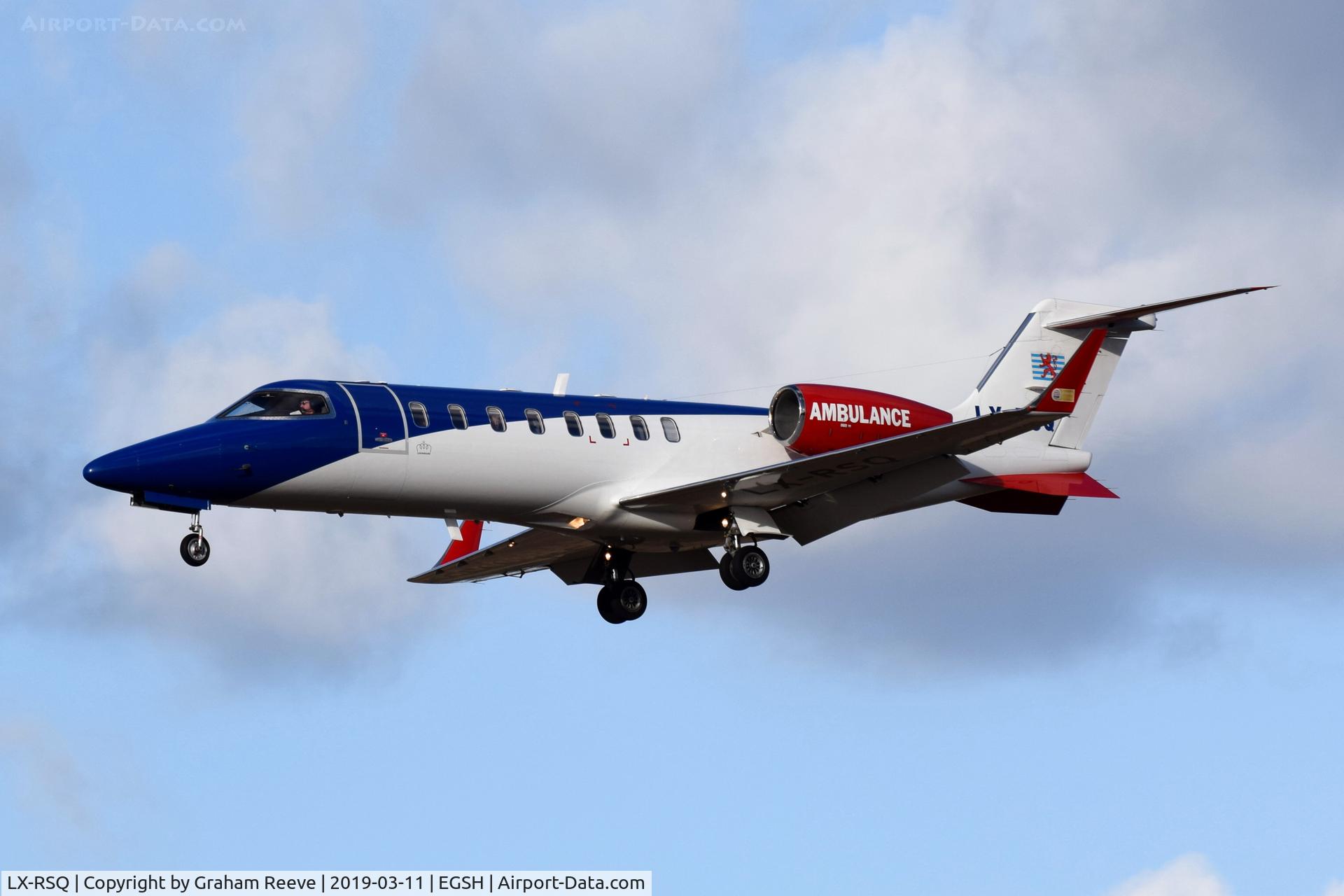 LX-RSQ, 2009 Learjet 45 C/N 398, Landing at Norwich.