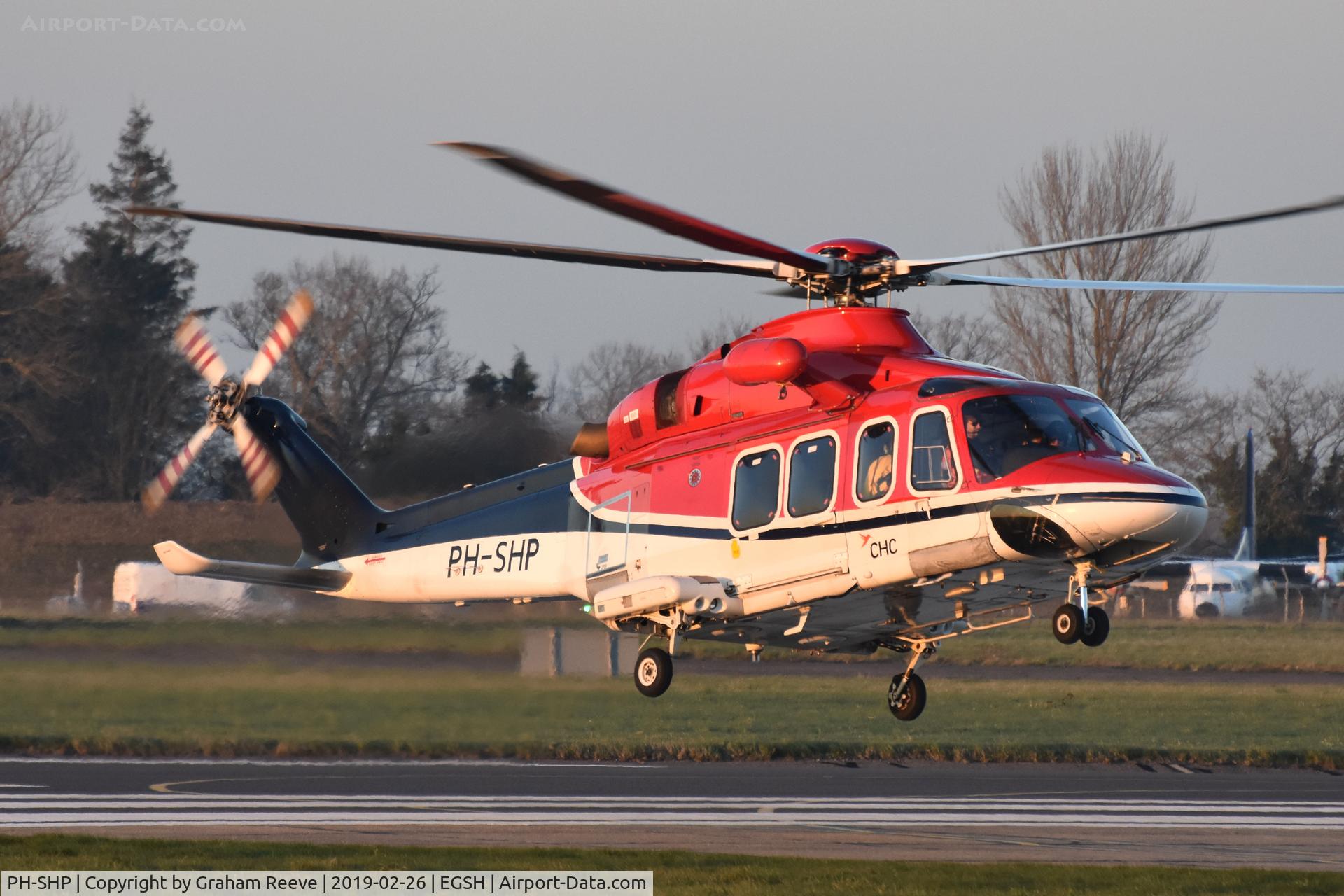 PH-SHP, 2007 AgustaWestland AW-139 C/N 31099, Landing at Norwich.