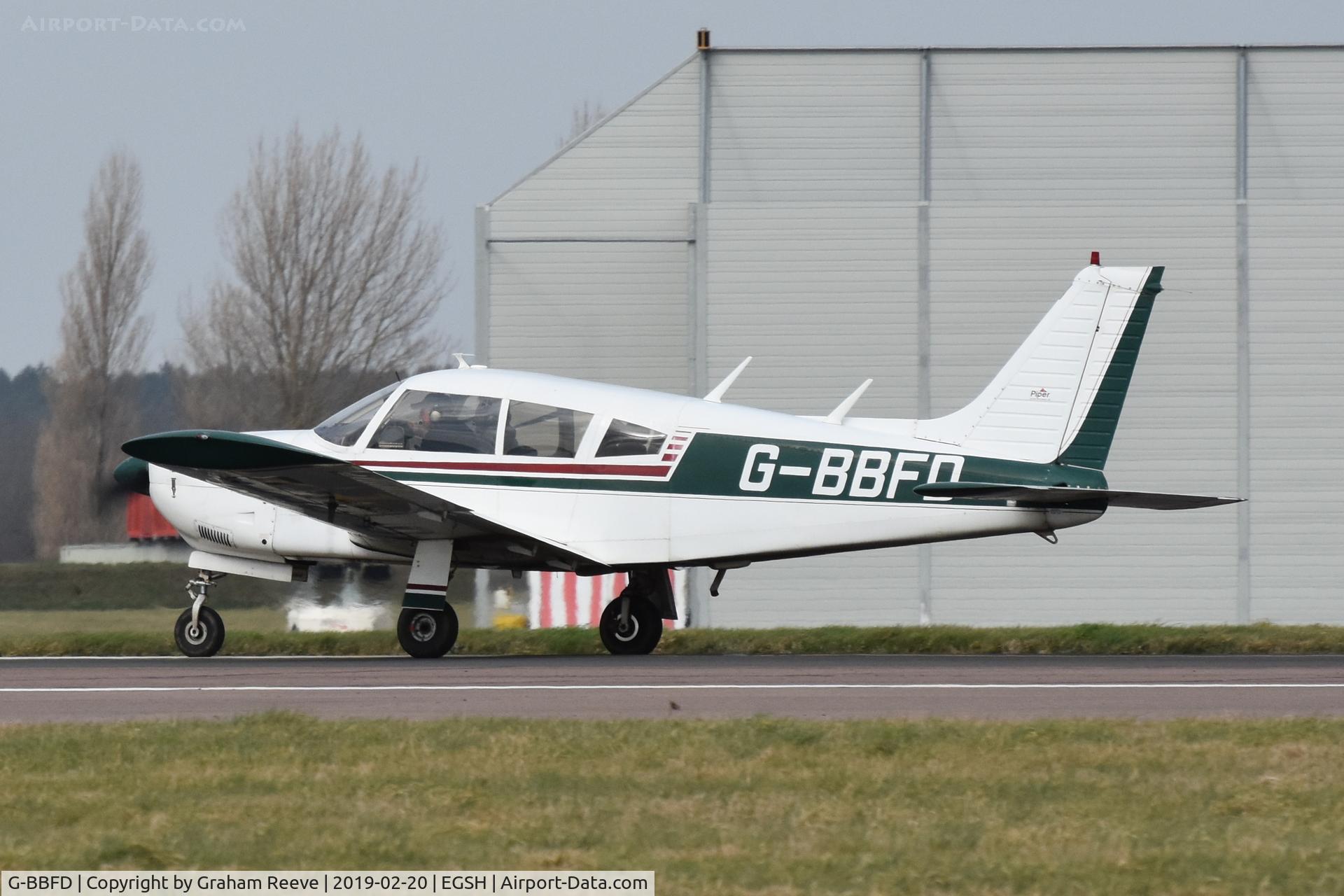 G-BBFD, 1973 Piper PA-28R-200-2 Cherokee Arrow II C/N 28R-7335342, Departing from Norwich.