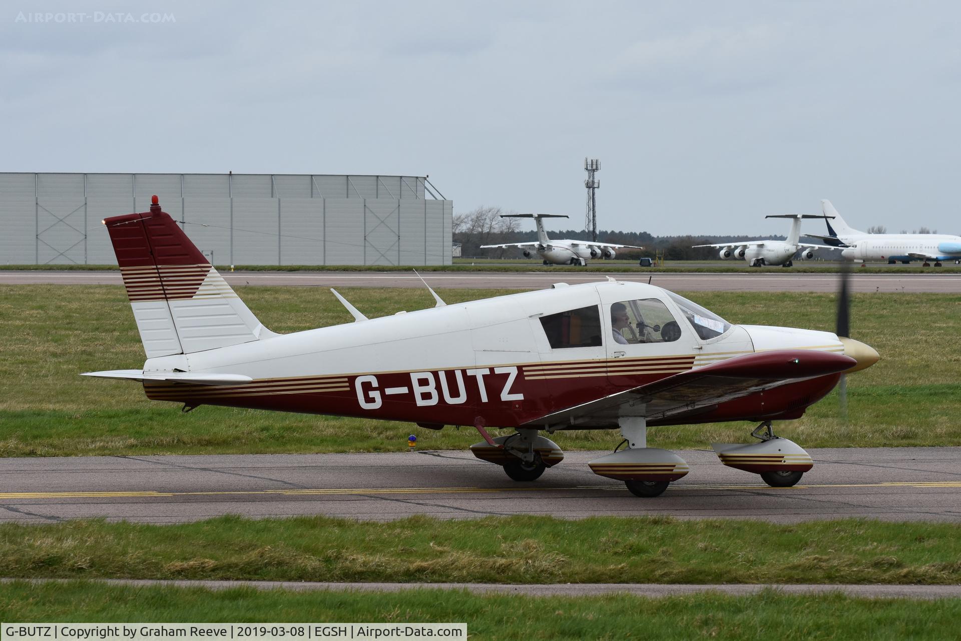 G-BUTZ, 1967 Piper PA-28-180 Cherokee C C/N 28-3107, Departing from Norwich.