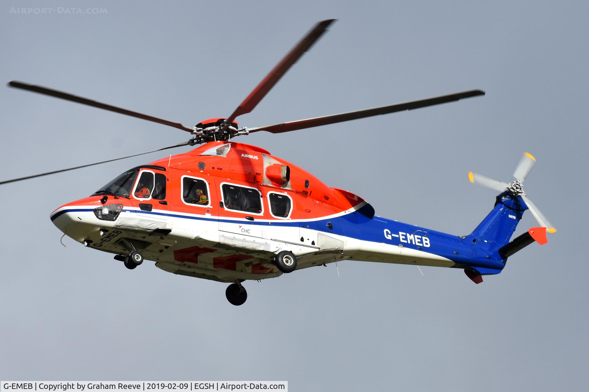 G-EMEB, 2017 Airbus Helicopters EC-175B C/N 5030, Landing at Norwich.