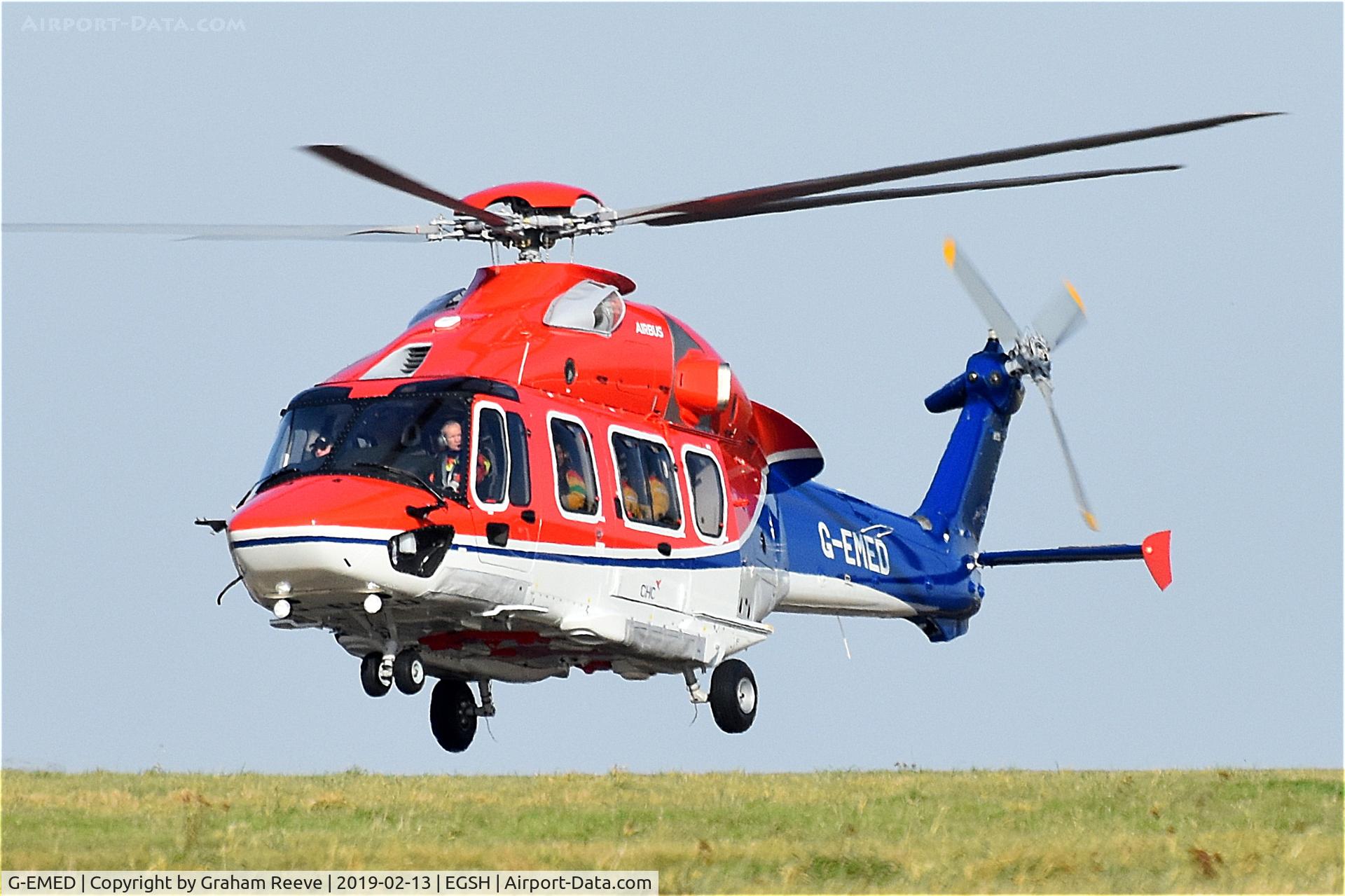 G-EMED, 2019 Airbus Helicopters EC-175B C/N 5039, Landing at Norwich.