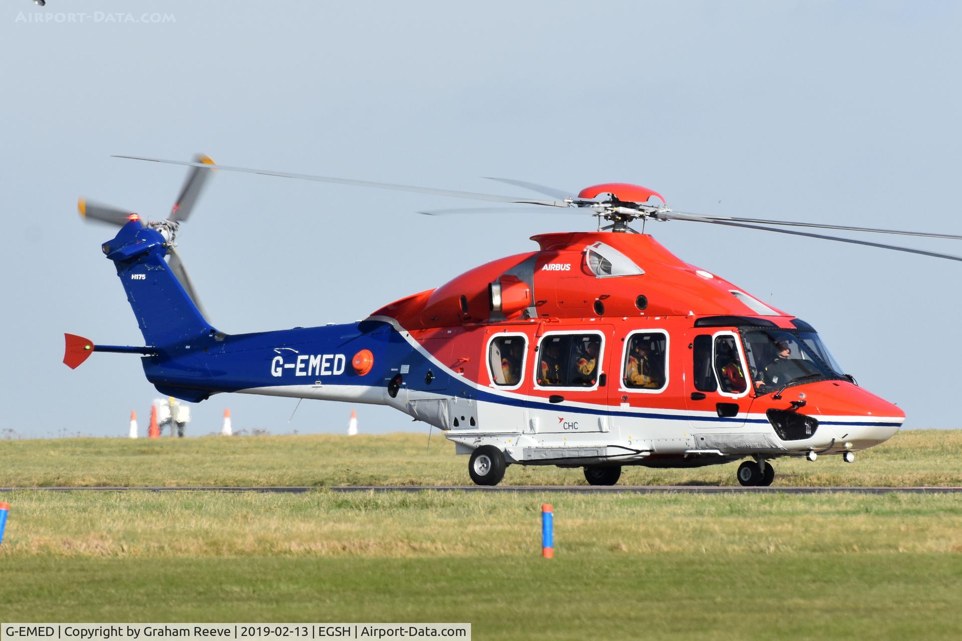 G-EMED, 2019 Airbus Helicopters EC-175B C/N 5039, Just landed at Norwich.