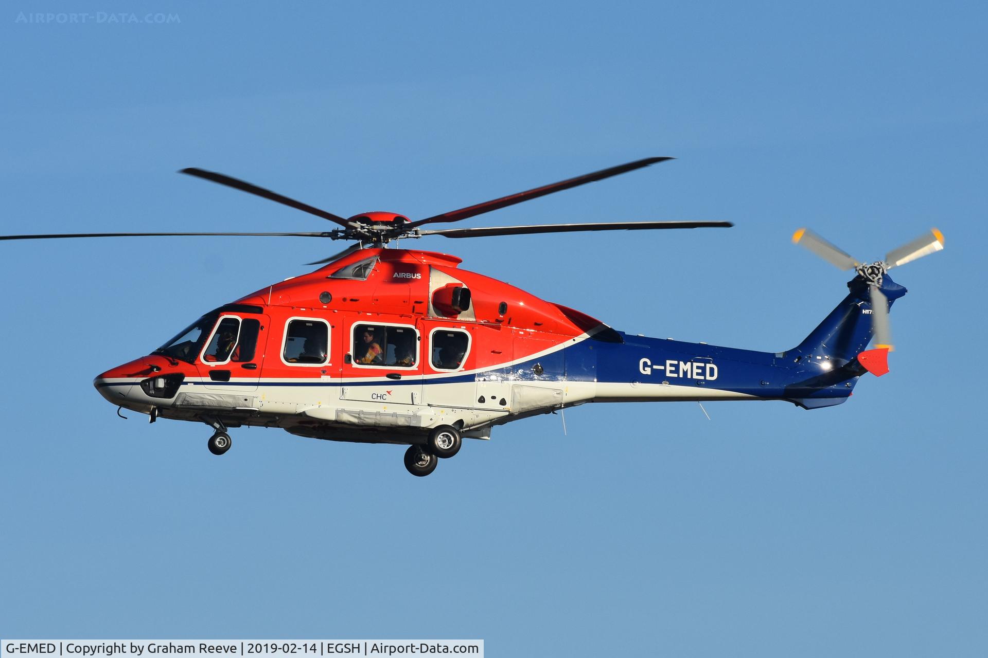 G-EMED, 2019 Airbus Helicopters EC-175B C/N 5039, Landing at Norwich.