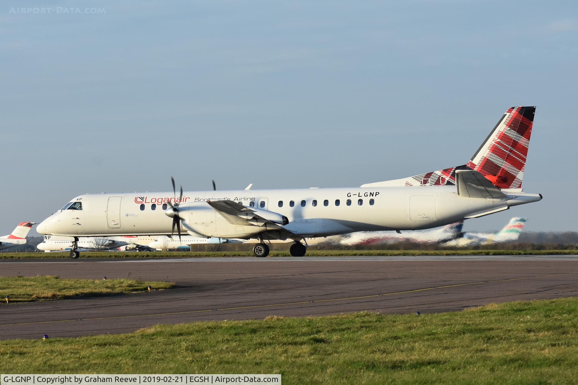 G-LGNP, 1995 Saab 2000 C/N 2000-018, On the ground at Norwich.