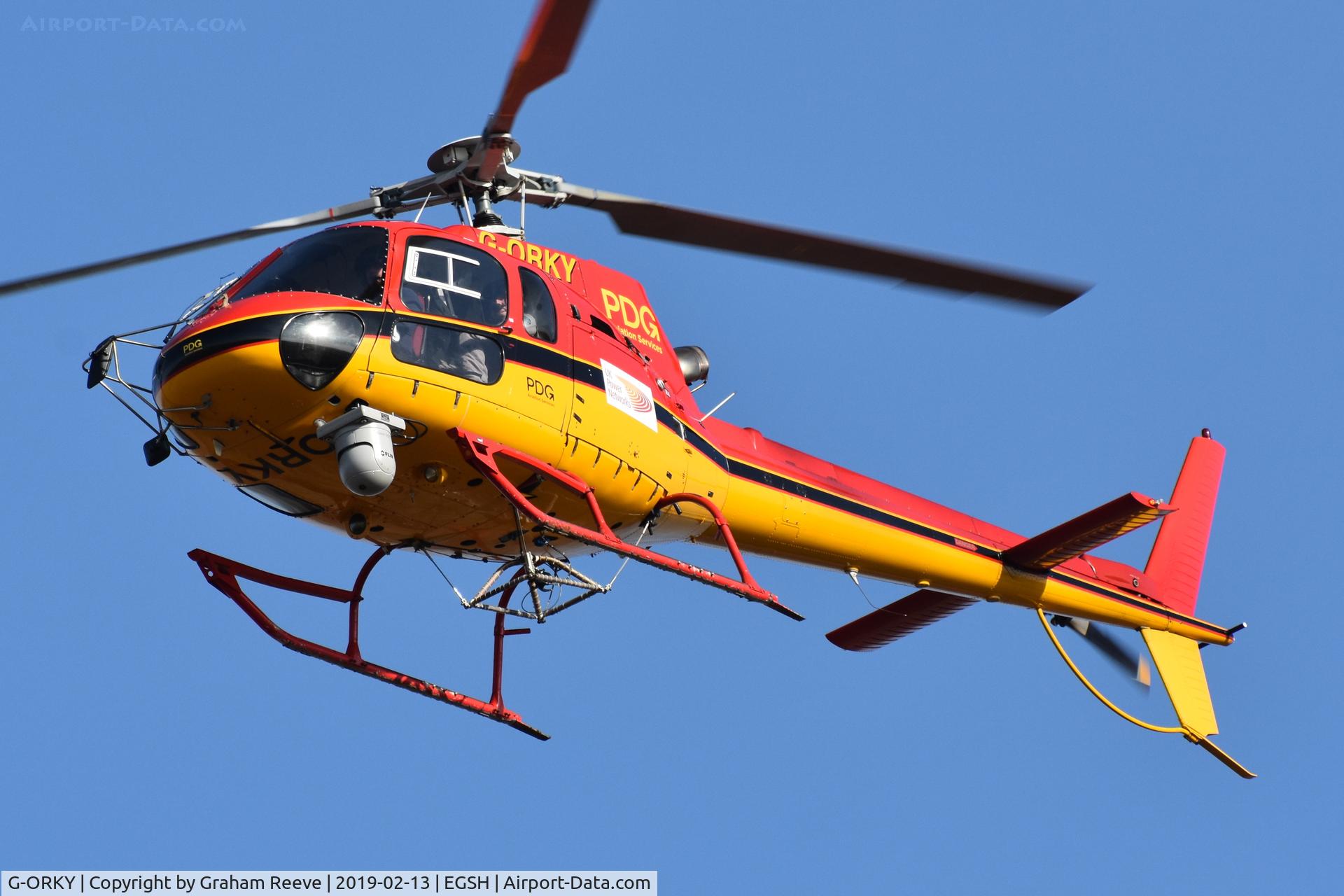 G-ORKY, Eurocopter AS-350B-2 Ecureuil Ecureuil C/N 2153, On approach to Norwich.