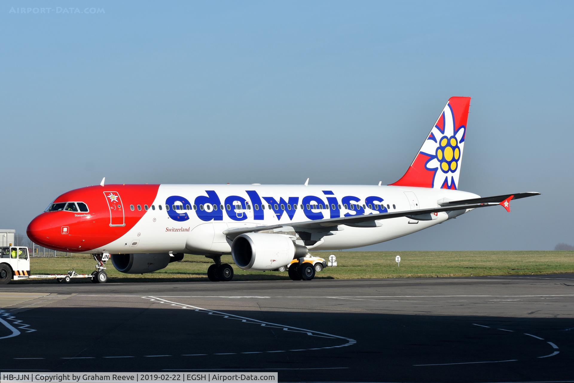 HB-JJN, Airbus A320-214 C/N 4187, Under tow at Norwich.