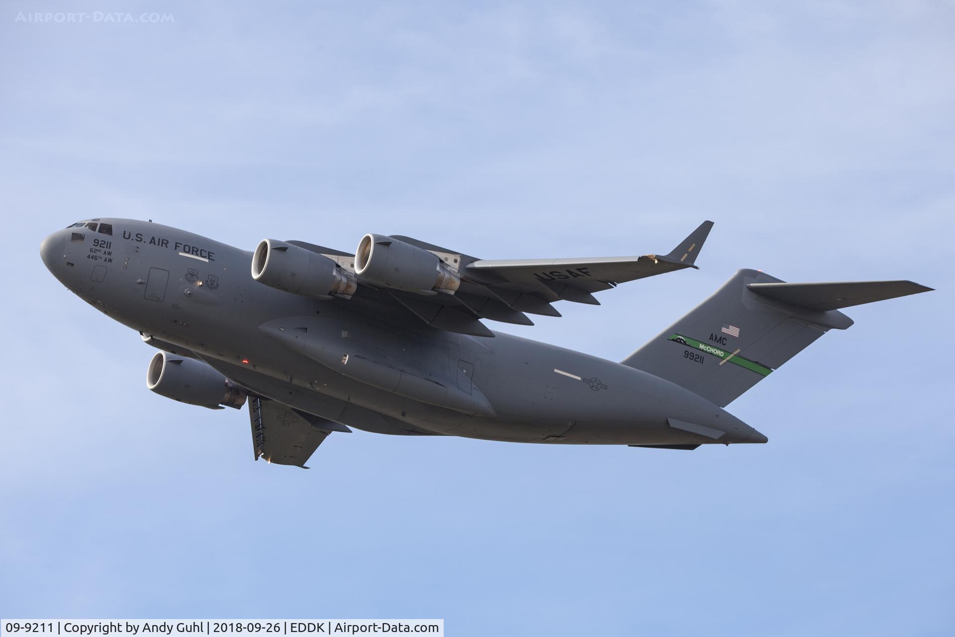 09-9211, 2009 Boeing C-17A Globemaster III C/N P-211, Departure from cologne