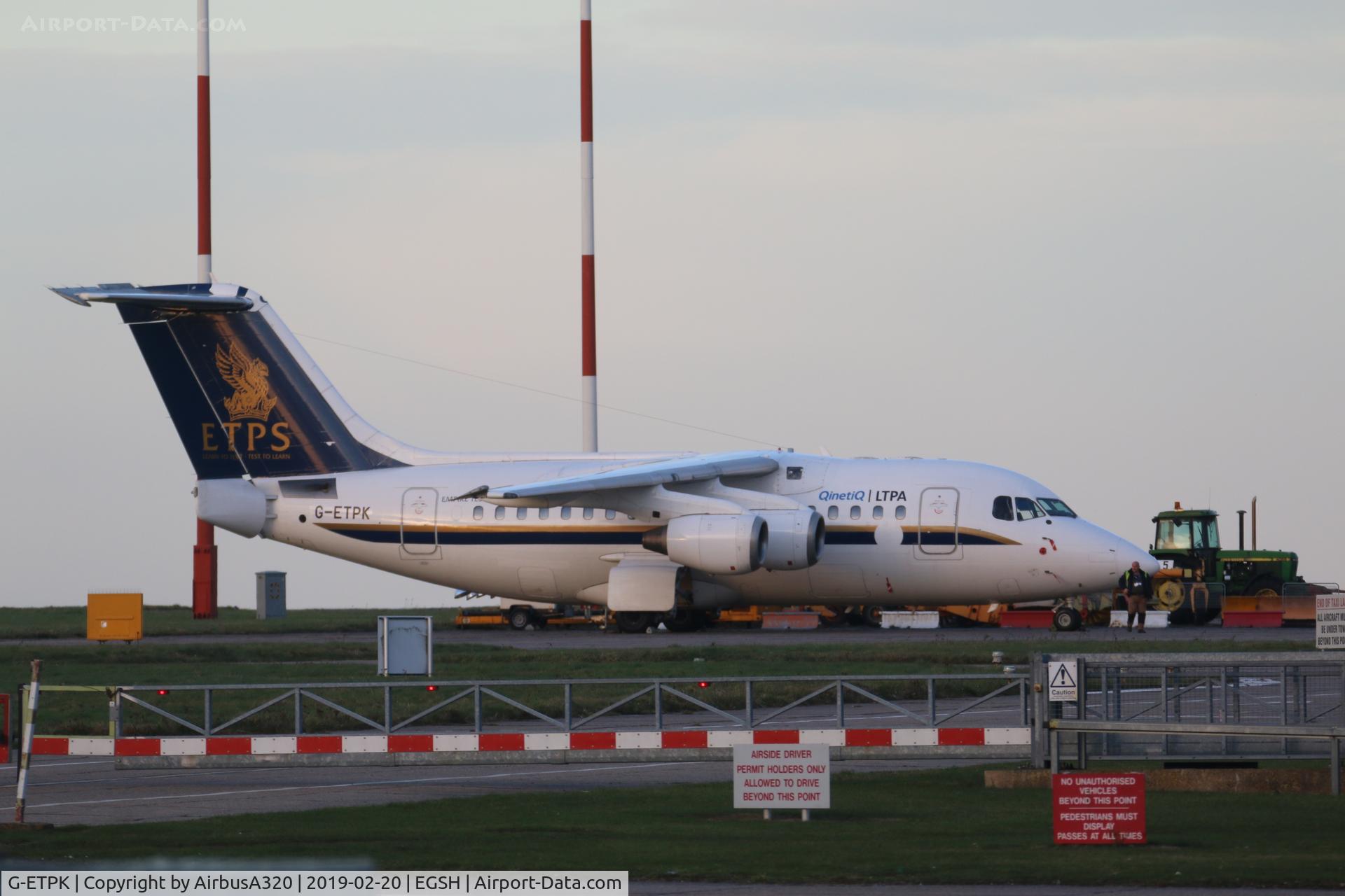 G-ETPK, 1994 British Aerospace Avro 146-RJ70 C/N E1254, Seen parked on the Eastern ramp at Norwich