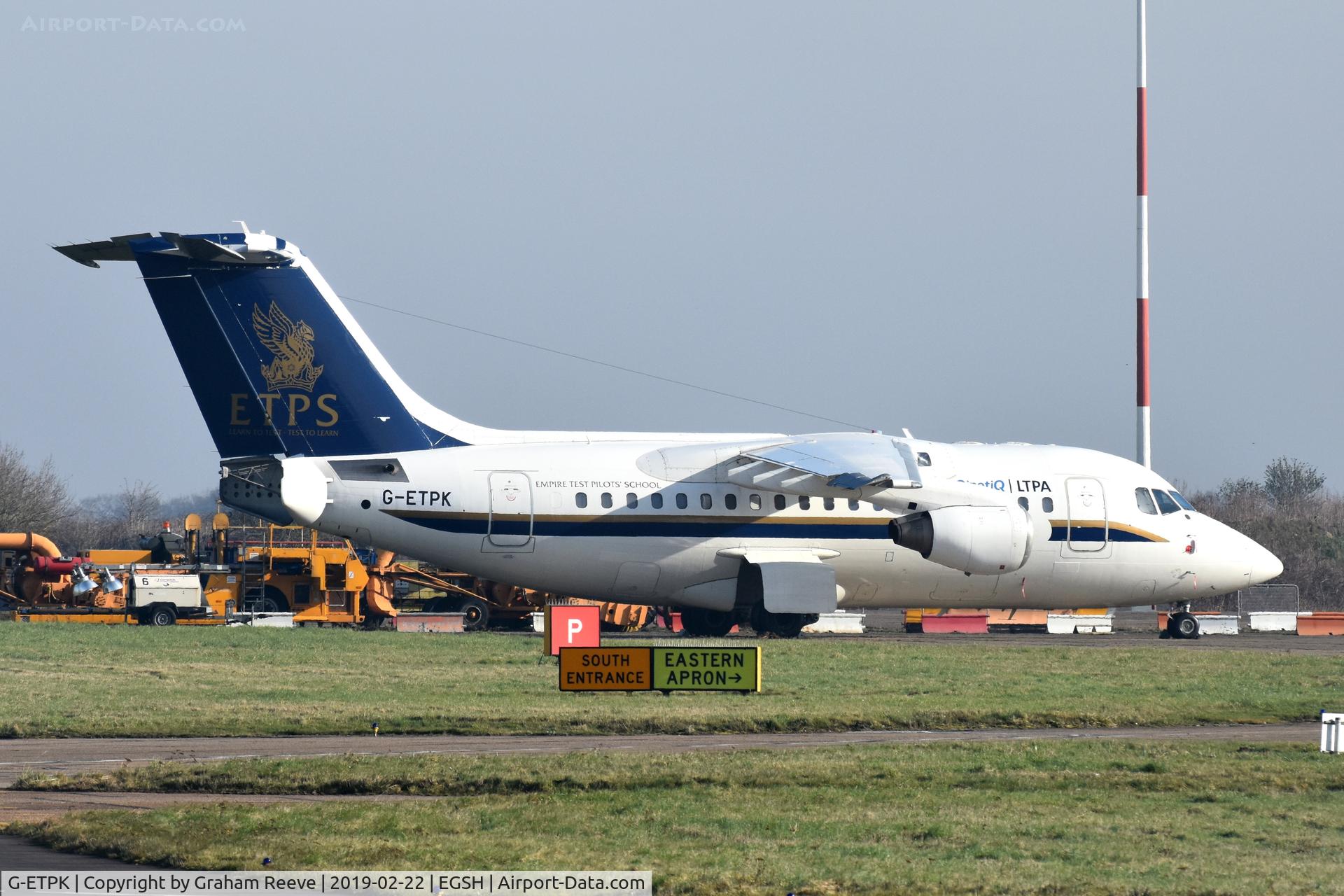 G-ETPK, 1994 British Aerospace Avro 146-RJ70 C/N E1254, Parked at Norwich.
