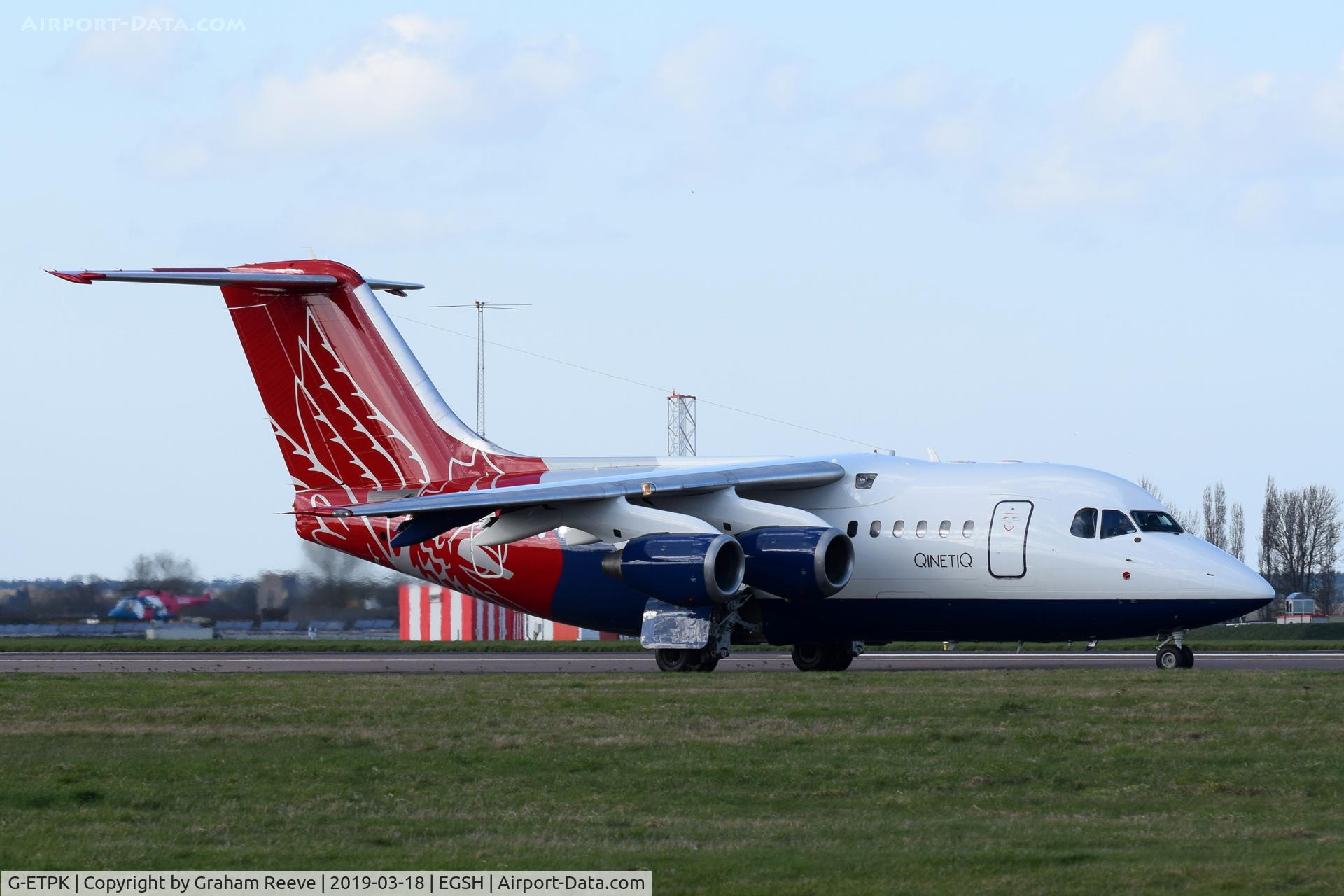 G-ETPK, 1994 British Aerospace Avro 146-RJ70 C/N E1254, Departing from Norwich.