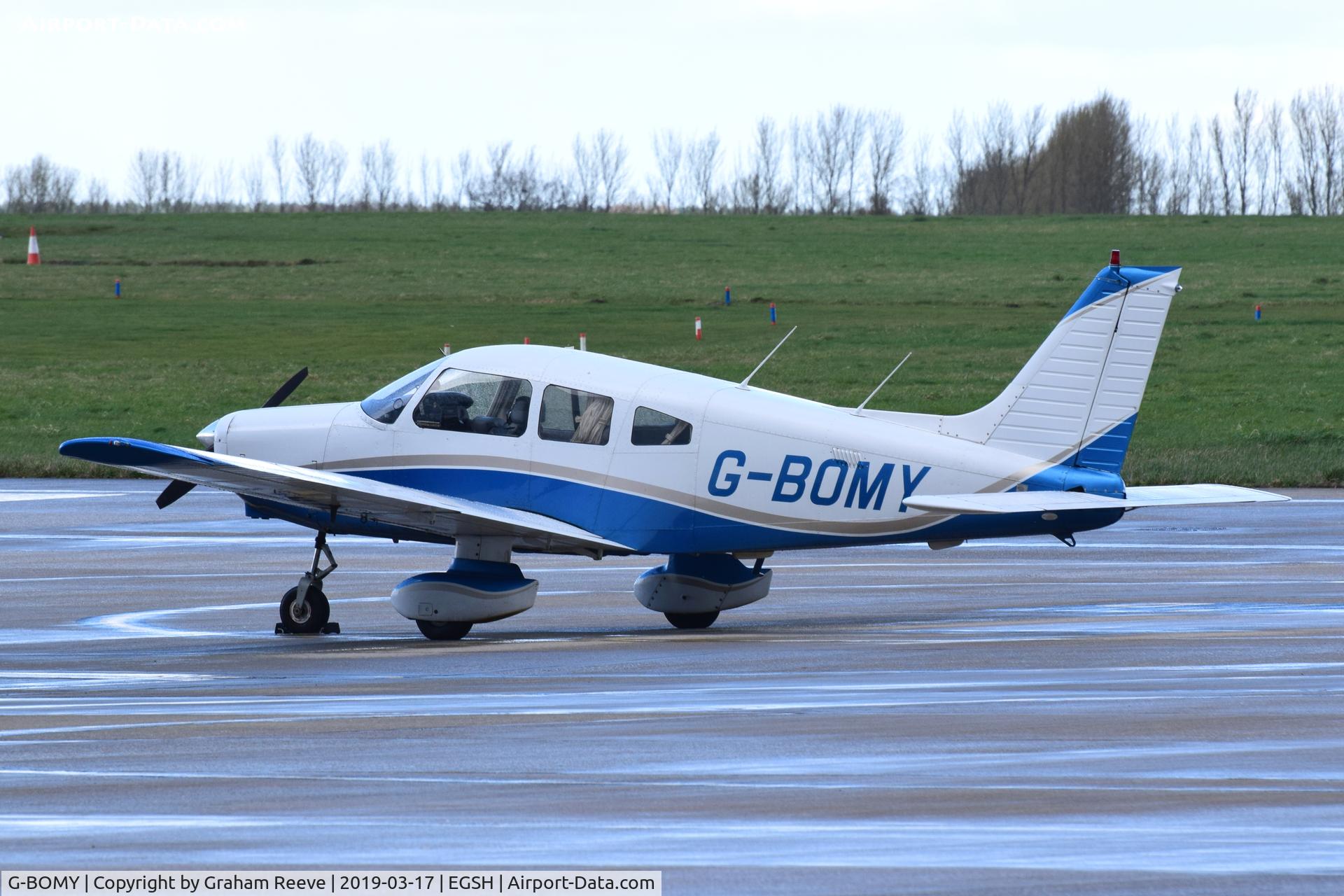 G-BOMY, 1982 Piper PA-28-161 Cherokee Warrior II C/N 28-8216049, Parked at Norwich.
