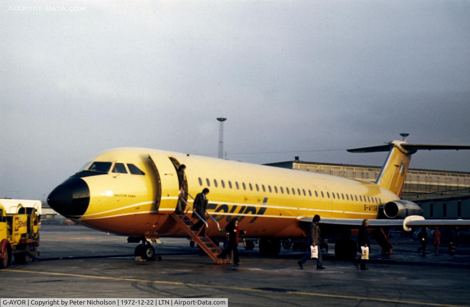 G-AYOR, 1970 BAC 111-518FG One-Eleven C/N BAC.232, One-Eleven 111-518FG of Court Line seen prior to departure from Luton in December 1972.