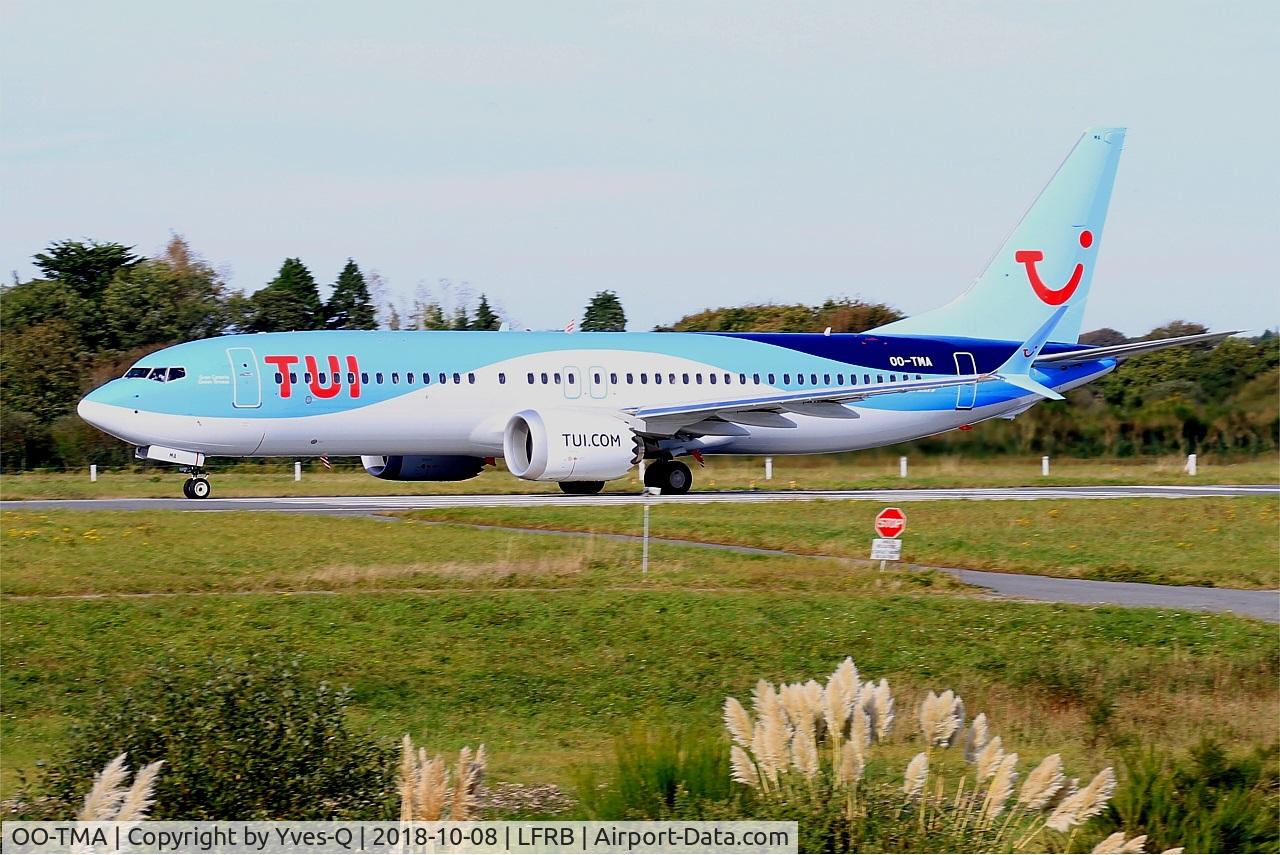 OO-TMA, 2018 Boeing 737-8 MAX C/N 44590, Boeing 737-8 MAX, Take off run rwy 25L, Brest-Bretagne airport (LFRB-BES)