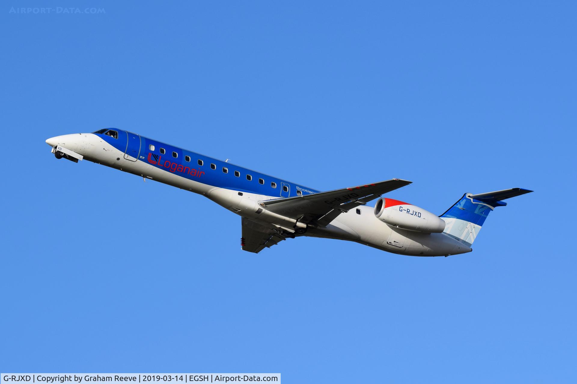 G-RJXD, 2000 Embraer EMB-145EP (ERJ-145EP) C/N 145207, Now flying with Loganair logo's.
