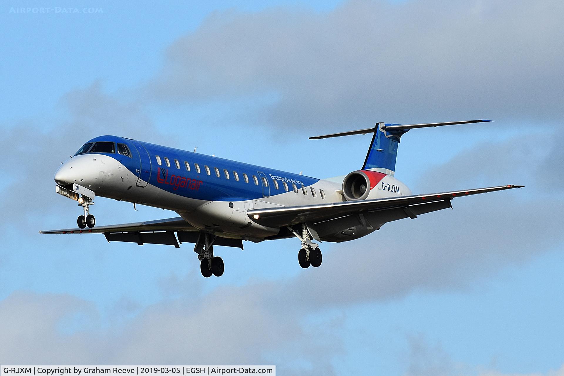 G-RJXM, 2000 Embraer ERJ-145MP (EMB-145MP) C/N 145216, Now flying with Loganair logo's.