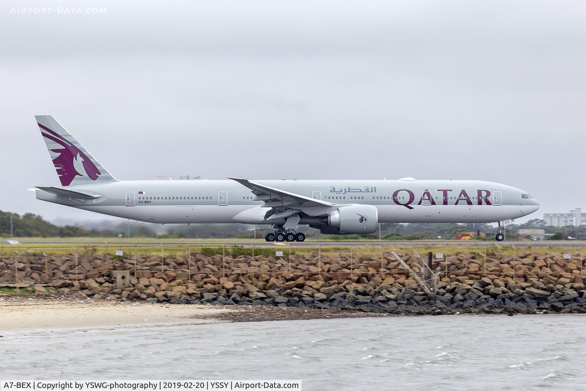 A7-BEX, 2018 Boeing 777-3DZ/ER C/N 65305, Qatar Airways (A7-BEX) Boeing 777-3DZ(ER) departing Sydney Airport
