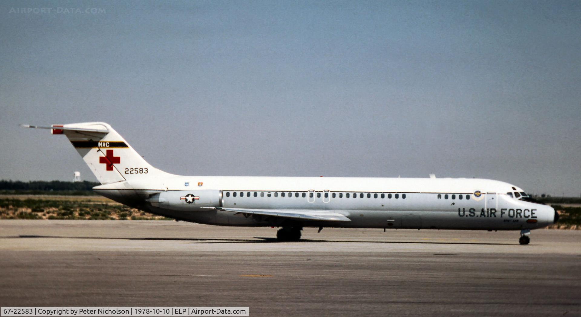 67-22583, 1968 McDonnell Douglas C-9A Nightingale C/N 47241, C-9A Nightingale of 375th Aeromedical Airlift Wing at Scott AFB passing through El Paso in October 1978.