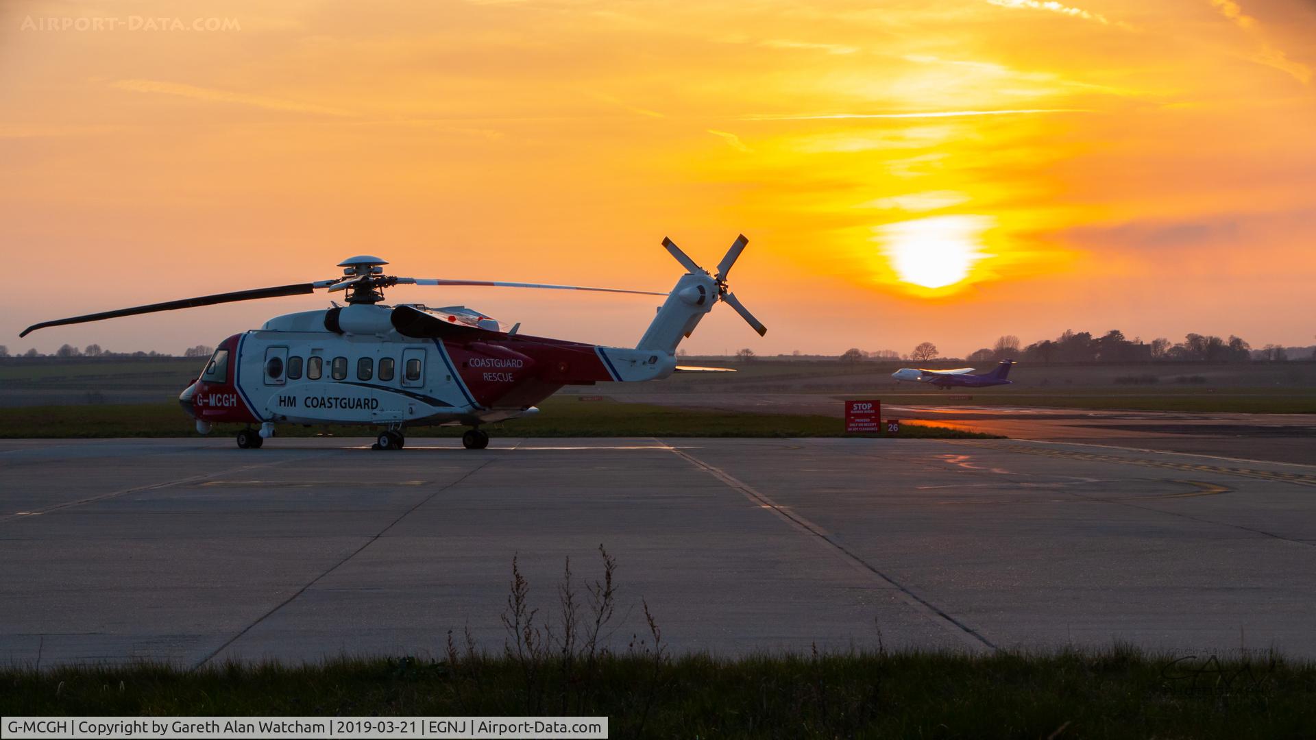 G-MCGH, 2014 Sikorsky S-92A C/N 920234, G-MCGH on the pan with ATR 72-600 G-IACY taking to the skies in background