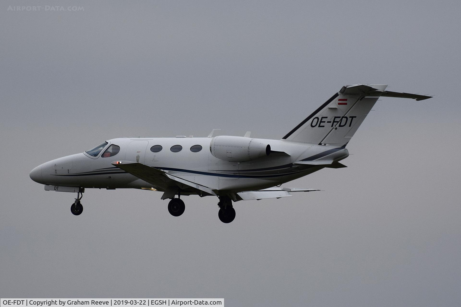 OE-FDT, 2009 Cessna 510 Citation Mustang Citation Mustang C/N 510-0156, Landing at Norwich.
