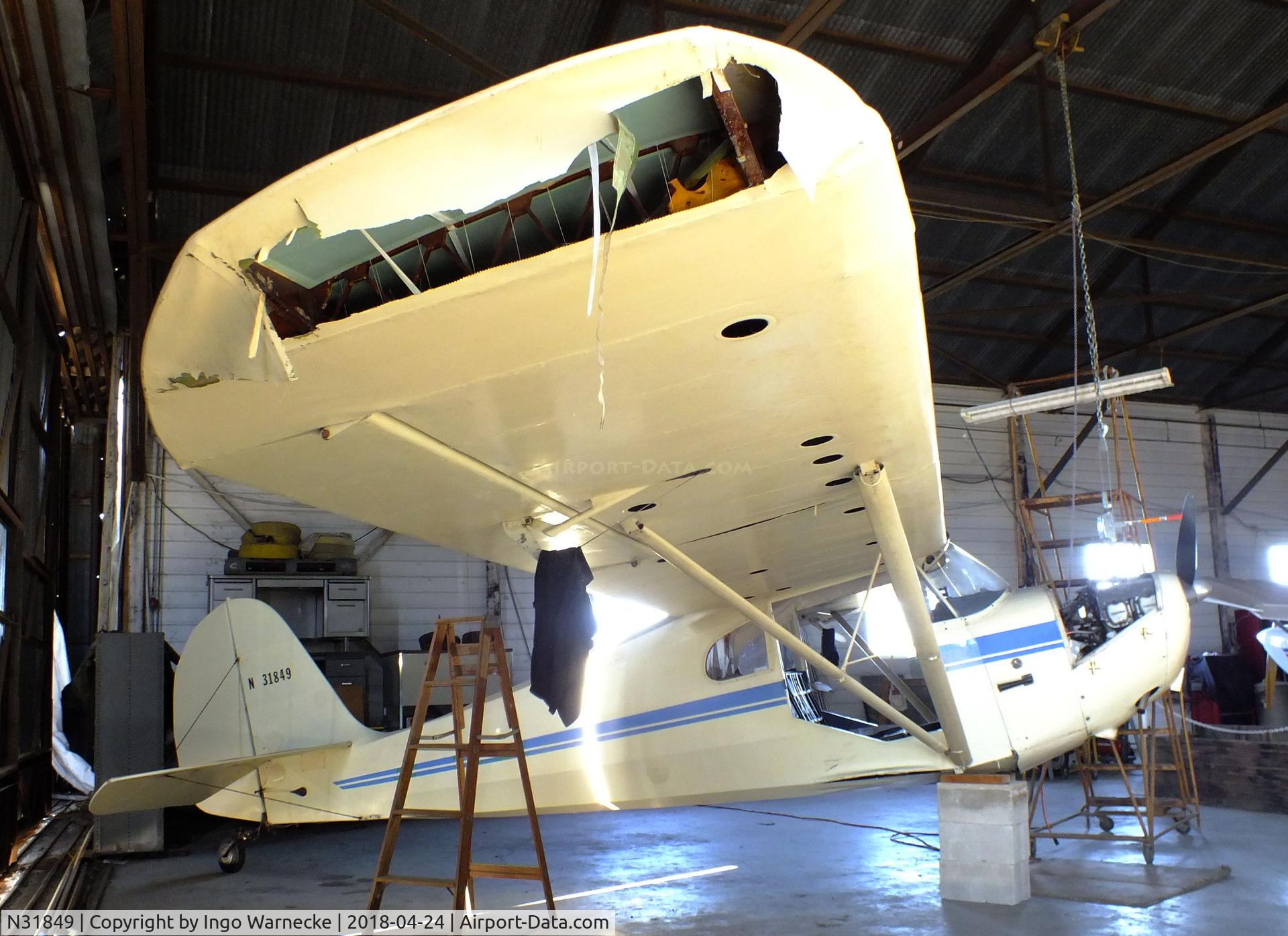 N31849, 1940 Aeronca 65-LB C/N L-11400, Aeronca 65-LB Super Chief, being restored at the Aviation Museum at Garner Field, Uvalde TX