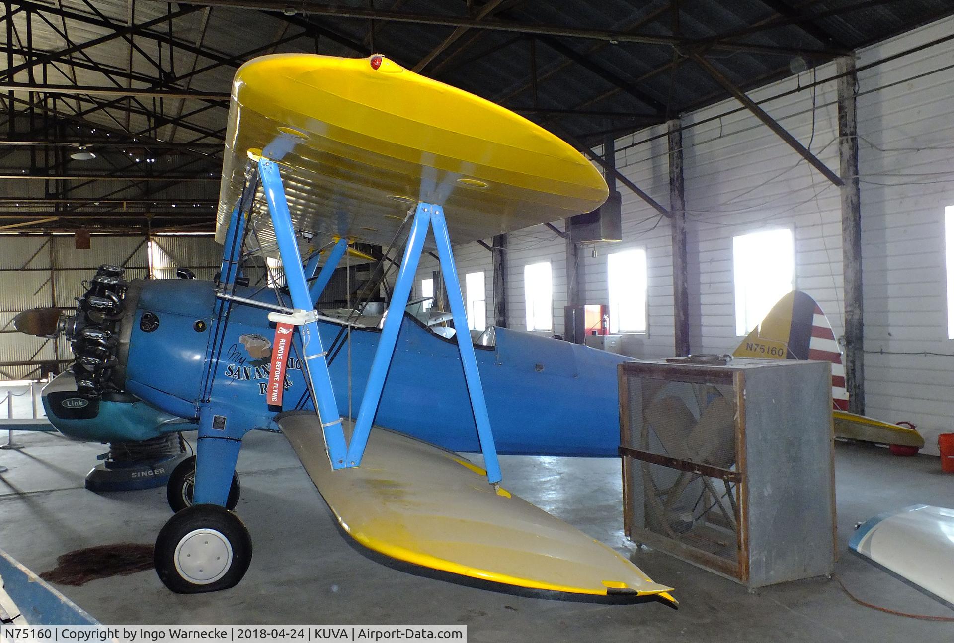 N75160, 1941 Boeing A75N1(PT17) C/N 75-2224, Boeing (Stearman) A75N1 (PT-17) at the Aviation Museum at Garner Field, Uvalde TX