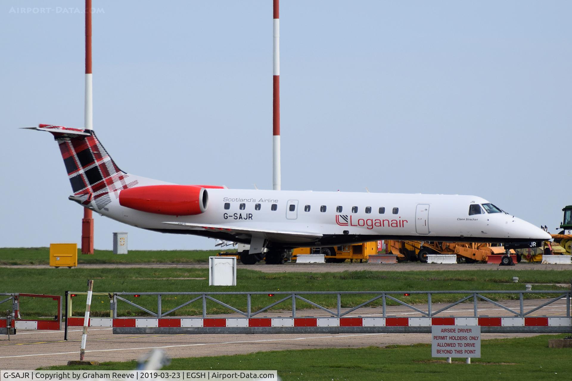 G-SAJR, 2001 Embraer ERJ-135ER (EMB-135ER) C/N 145431, Parked at Norwich.