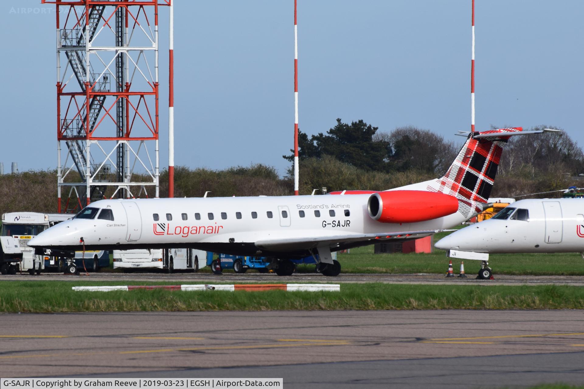 G-SAJR, 2001 Embraer ERJ-135ER (EMB-135ER) C/N 145431, Parked at Norwich.