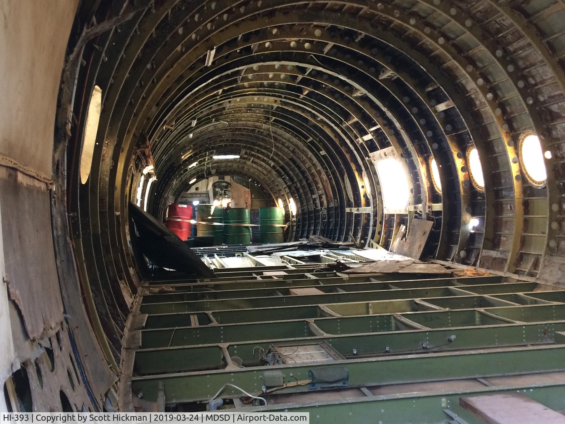 HI-393, 1948 Lockheed C-121A Constellation C/N 2603, Interior view, looking forward.
Derelict at SDQ airport, southwest corner of the airport.