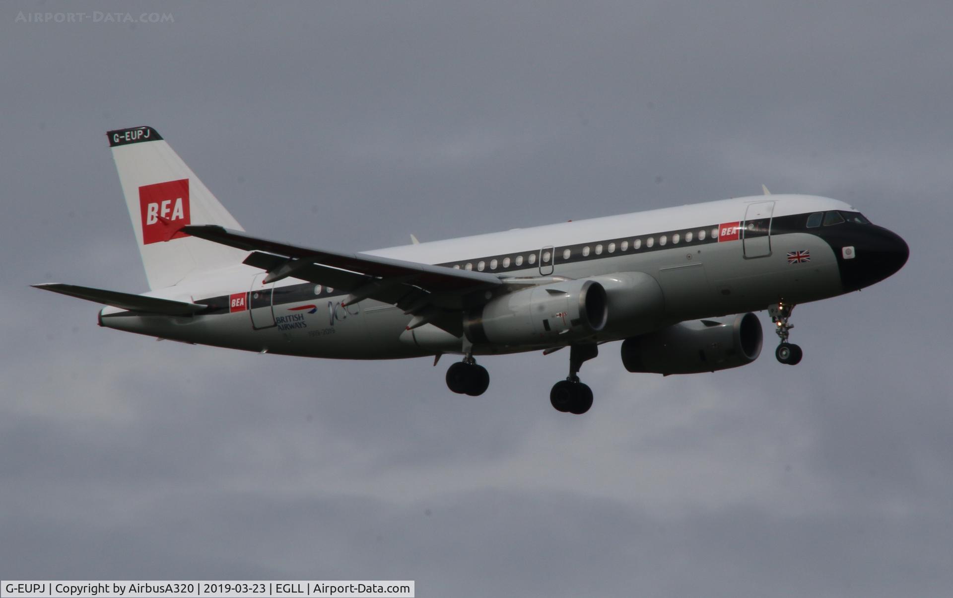 G-EUPJ, 2000 Airbus A319-131 C/N 1232, Arriving at LHR