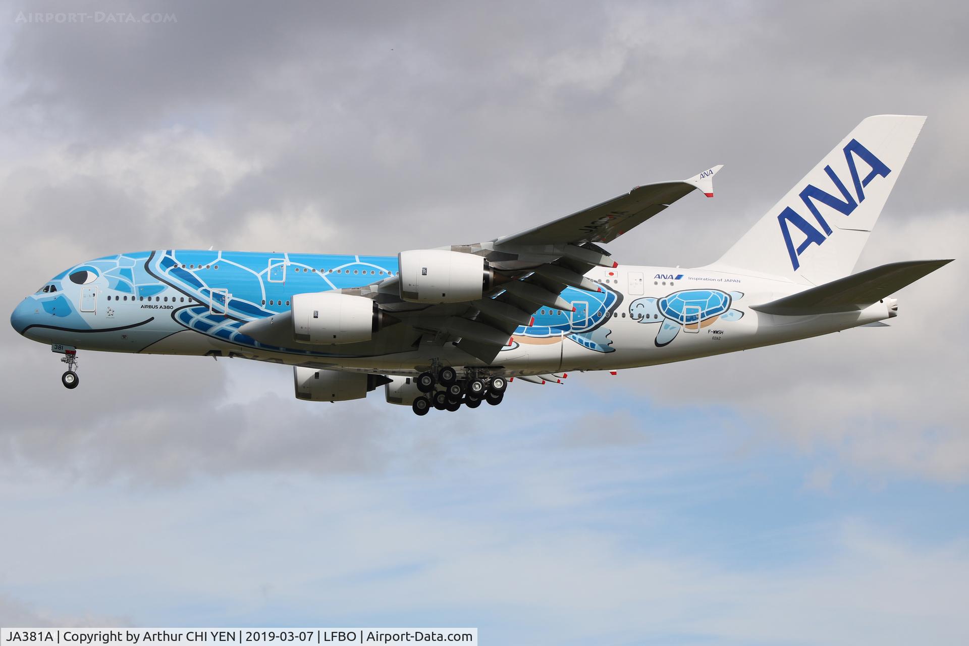 JA381A, 2018 Airbus A380-841 C/N 262, Brand new and first A380 for ANA. Seen here at Toulouse two weeks before delivery after a flight test.