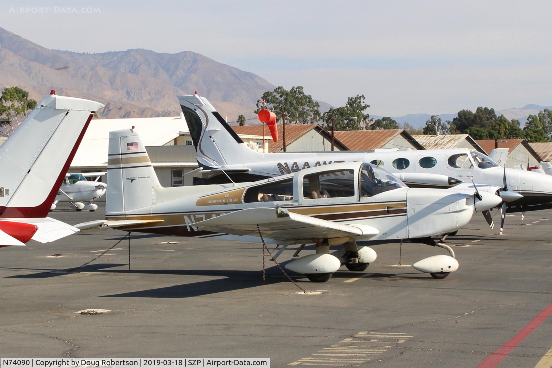 N74090, 1975 Grumman American AA-5B Tiger C/N AA5B-0126, 1975 Grumman American AA-5B TIGER of 'Infinitesimal Airlines', Lycoming O&VO-360 180 hp, on Transient Ramp