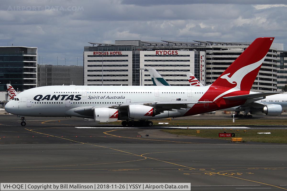 VH-OQE, 2009 Airbus A380-842 C/N 027, on 16R