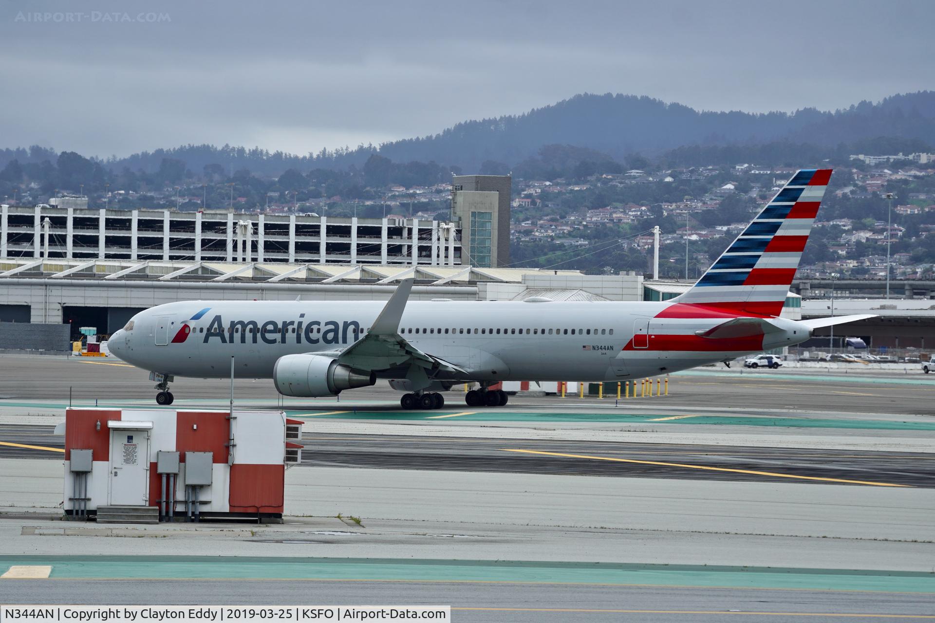N344AN, 2003 Boeing 767-323 C/N 33083, SFO 2019.