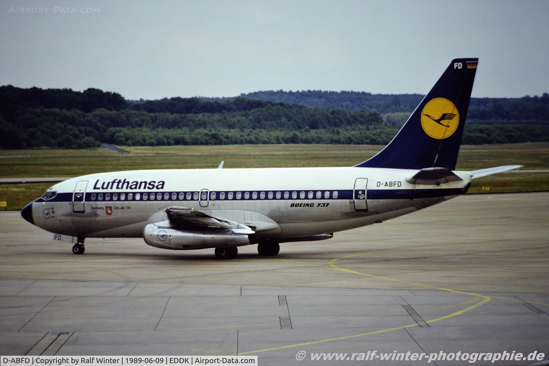 D-ABFD, 1980 Boeing 737-230 C/N 22116, Boeing 737-230 - LH DLH Lufthansa 'Bamberg' - 22116 - D-ABFD - 09.06.1989 - CGN