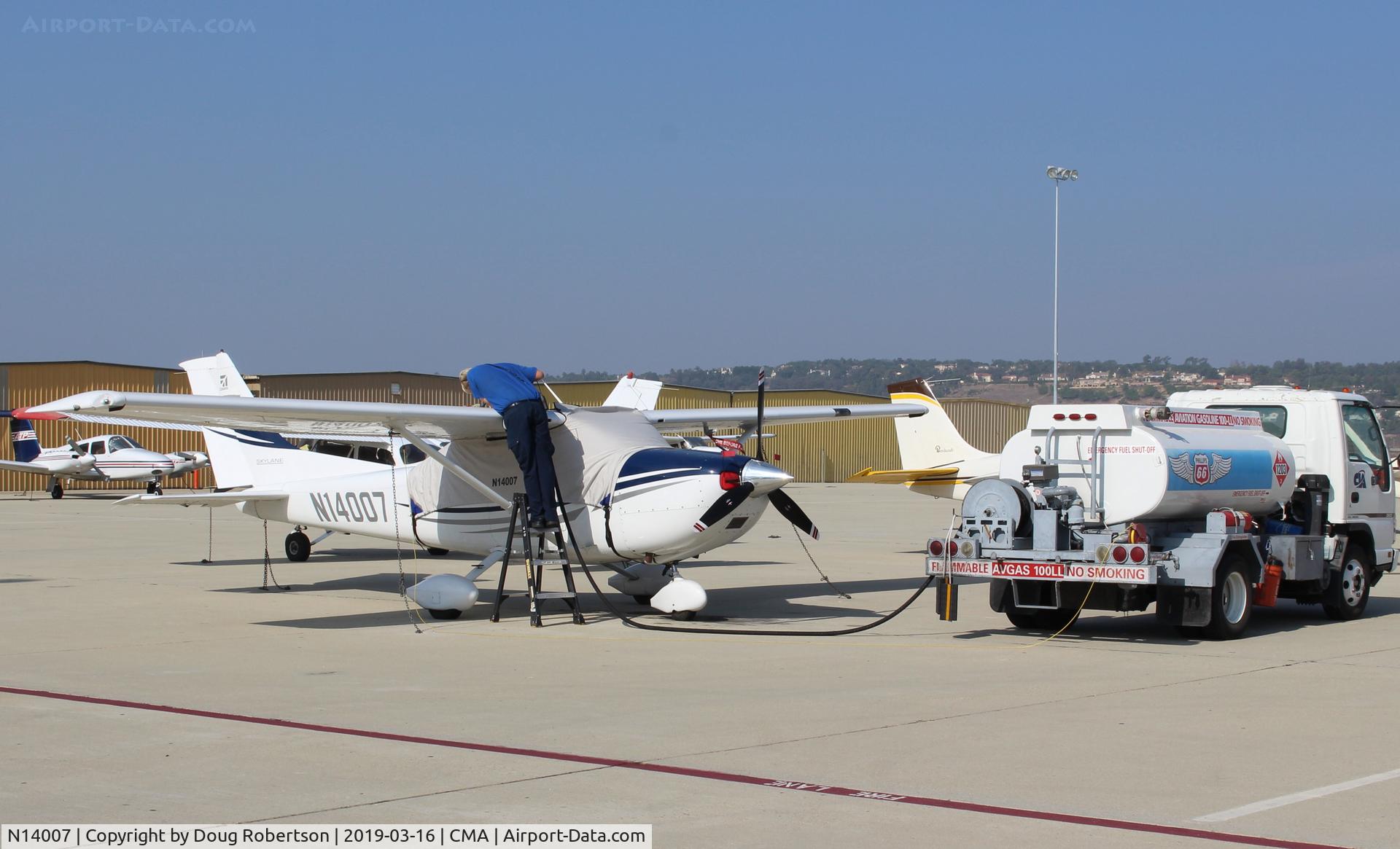 N14007, 2005 Cessna 182T Skylane C/N 18281589, 2005 Cessna 182T SKYLANE, Lycoming IO-540-AB1A5 230 Hp,, refueling. CMA has multiple fueling options including self-serve near the Control Tower.