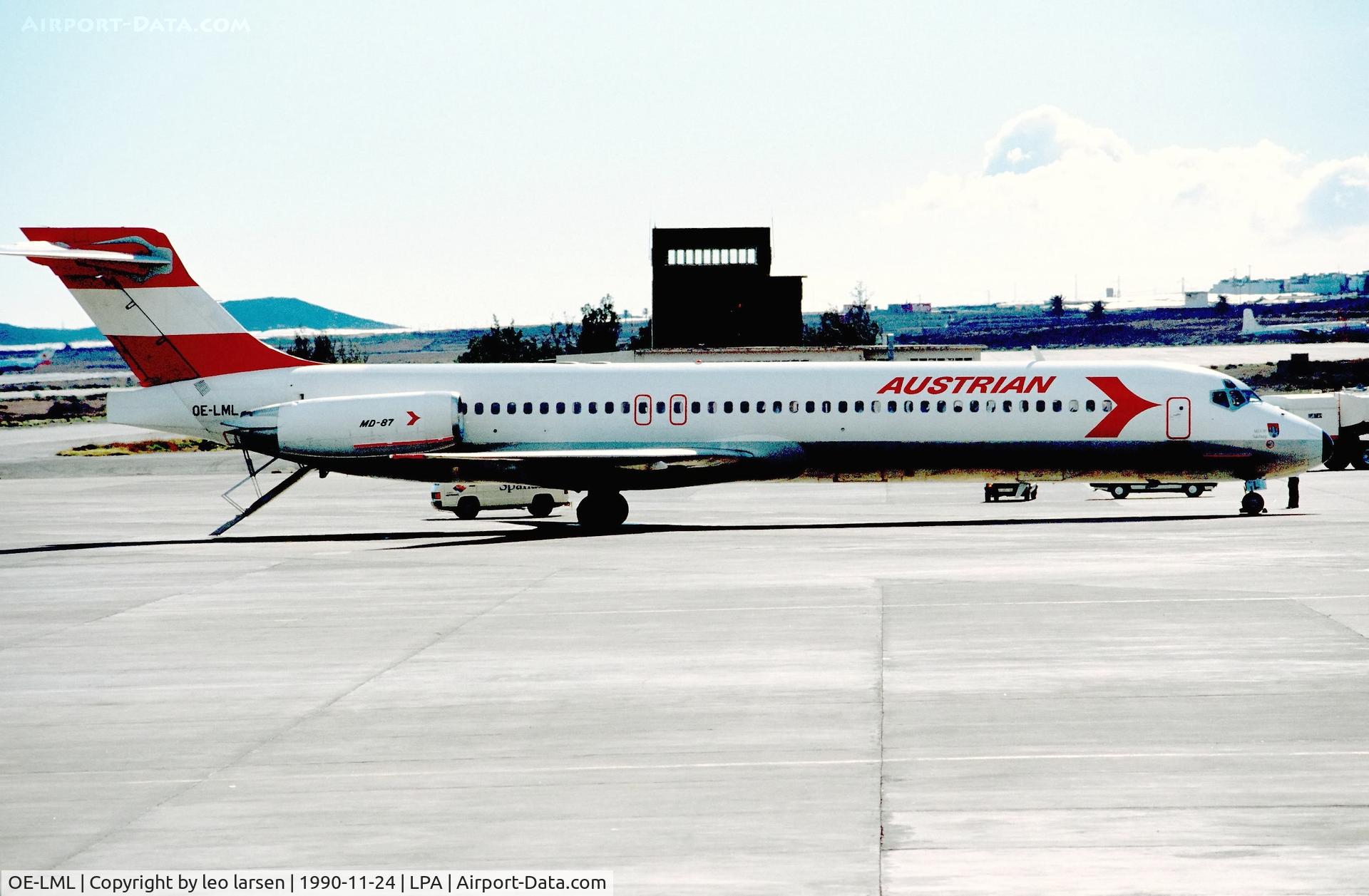 OE-LML, 1987 McDonnell Douglas DC-9-87 C/N 49412, Las Palmas 24.11.1990