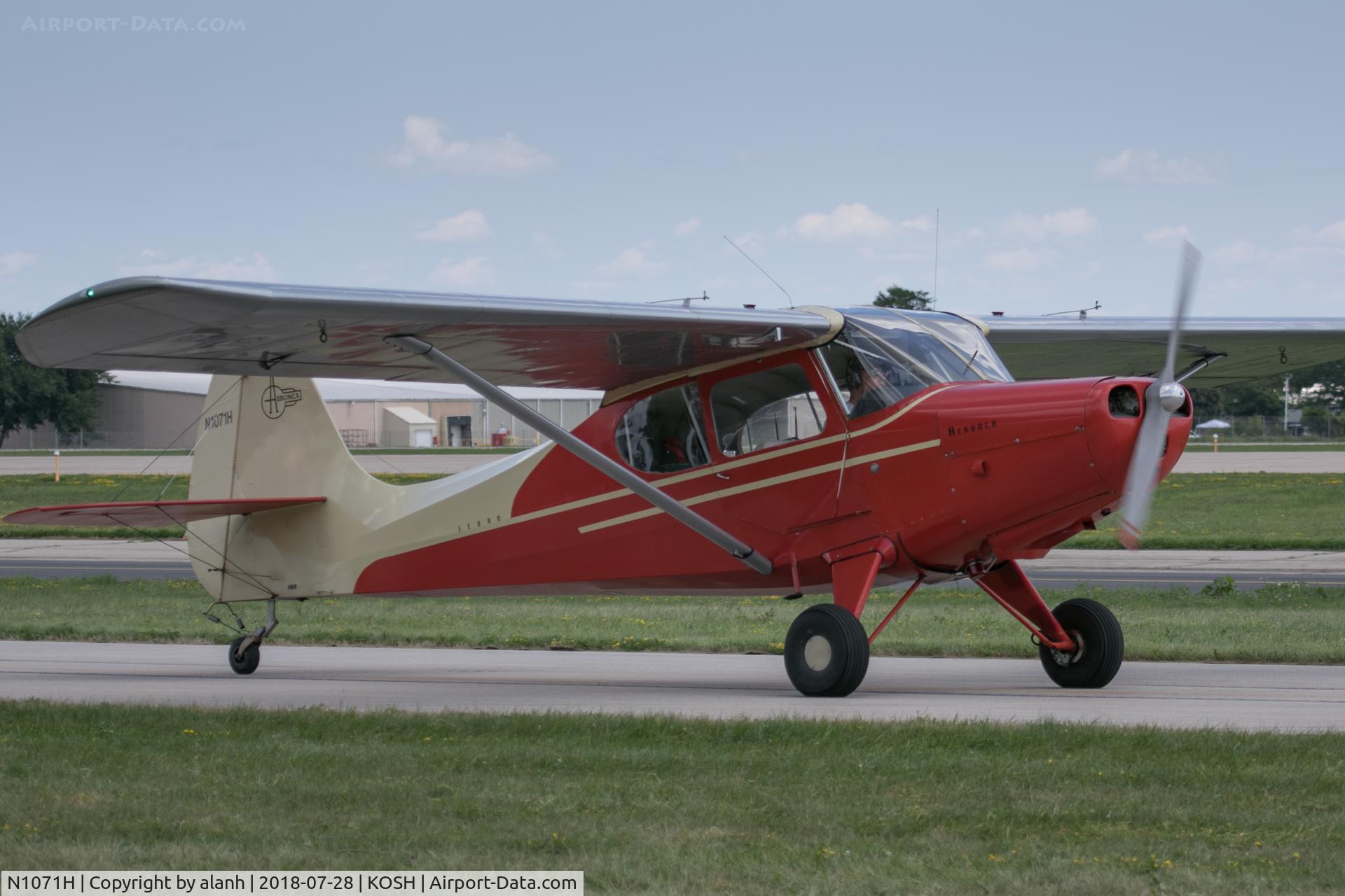 N1071H, 1948 Aeronca 15AC Sedan C/N 15AC-90, Taxiing for departure, AirVenture 2018