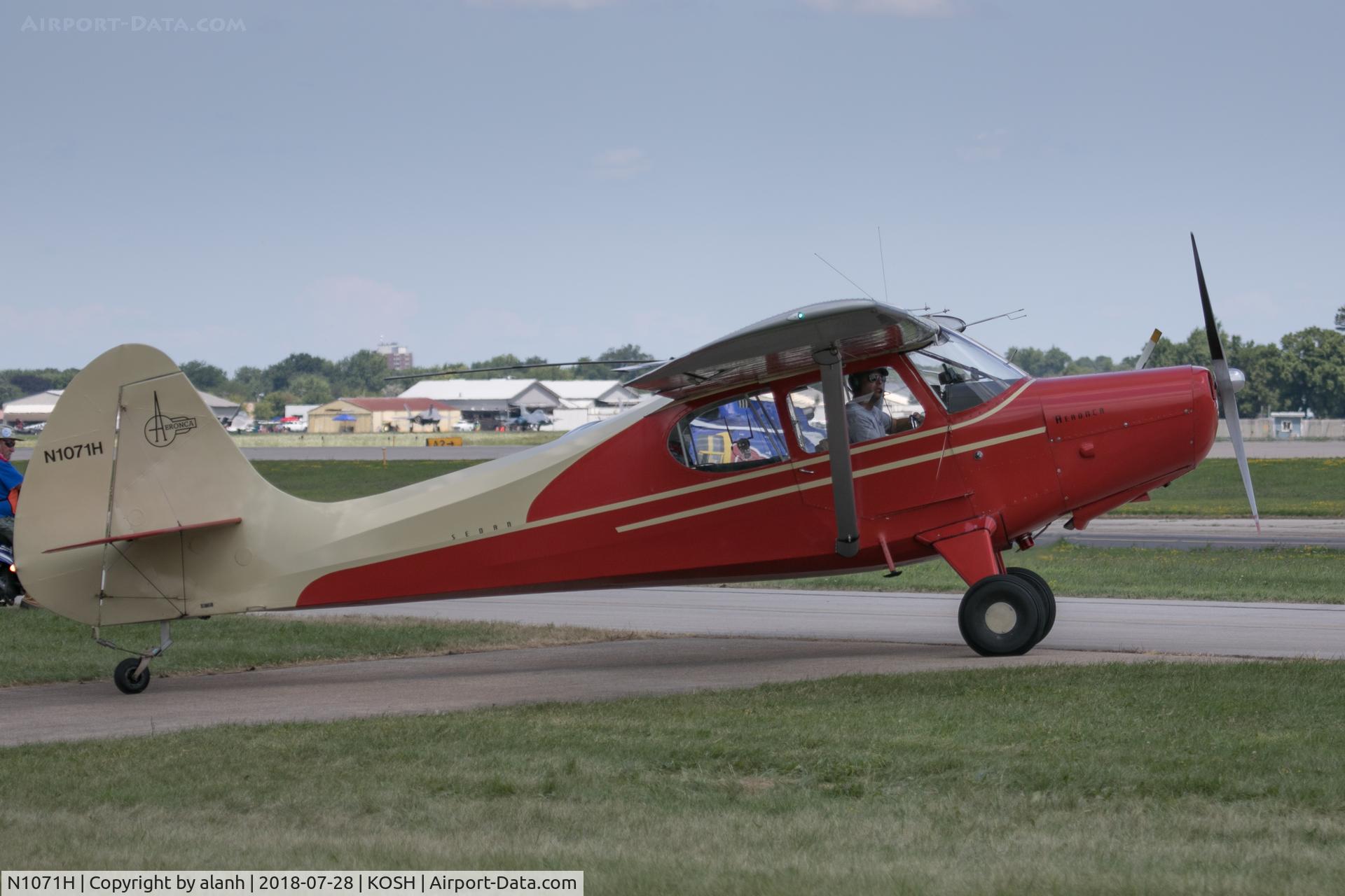 N1071H, 1948 Aeronca 15AC Sedan C/N 15AC-90, Taxiing for departure, AirVenture 2018