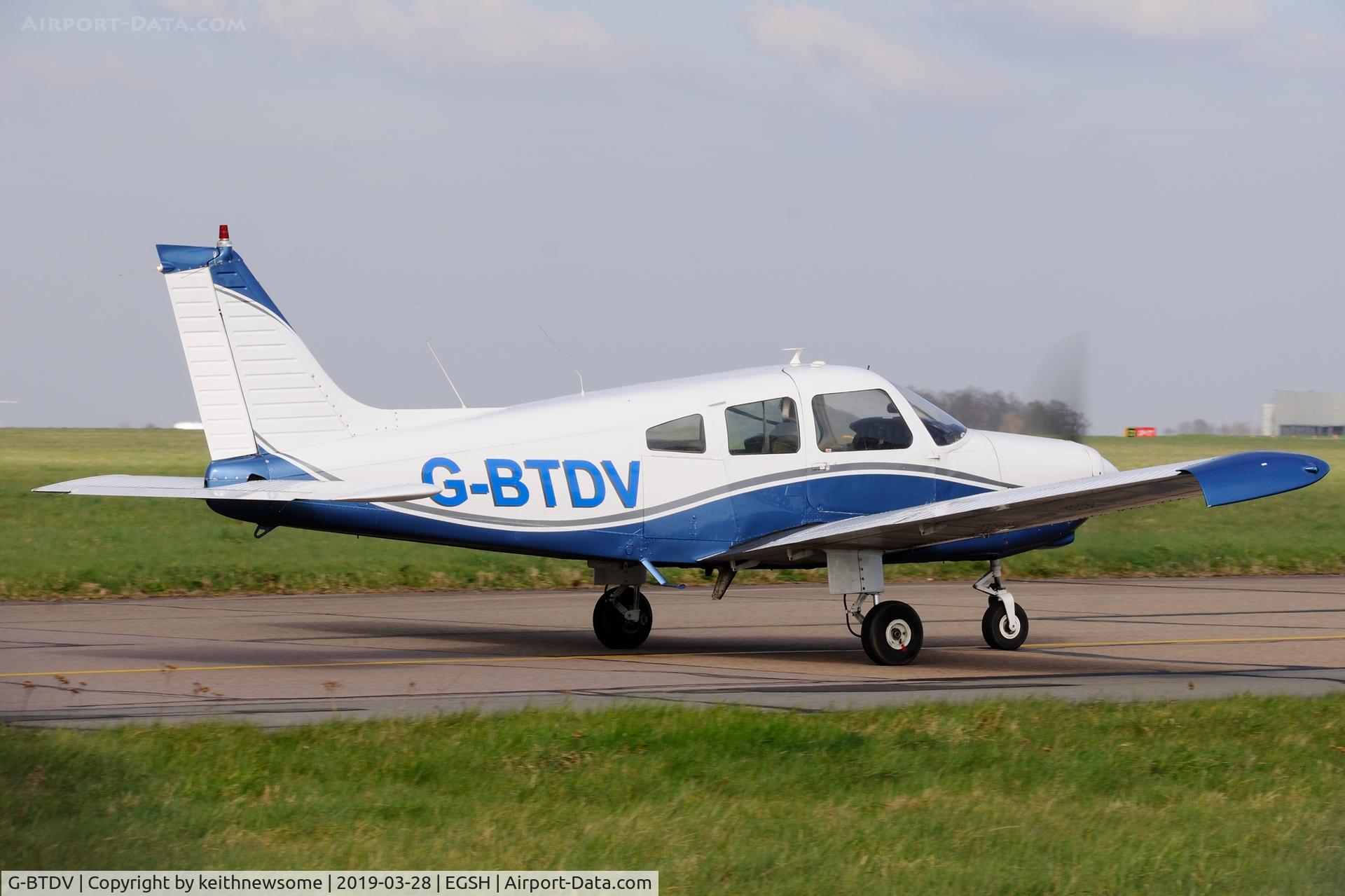 G-BTDV, 1978 Piper PA-28-161 Cherokee Warrior II C/N 28-7816355, Leaving Norwich.