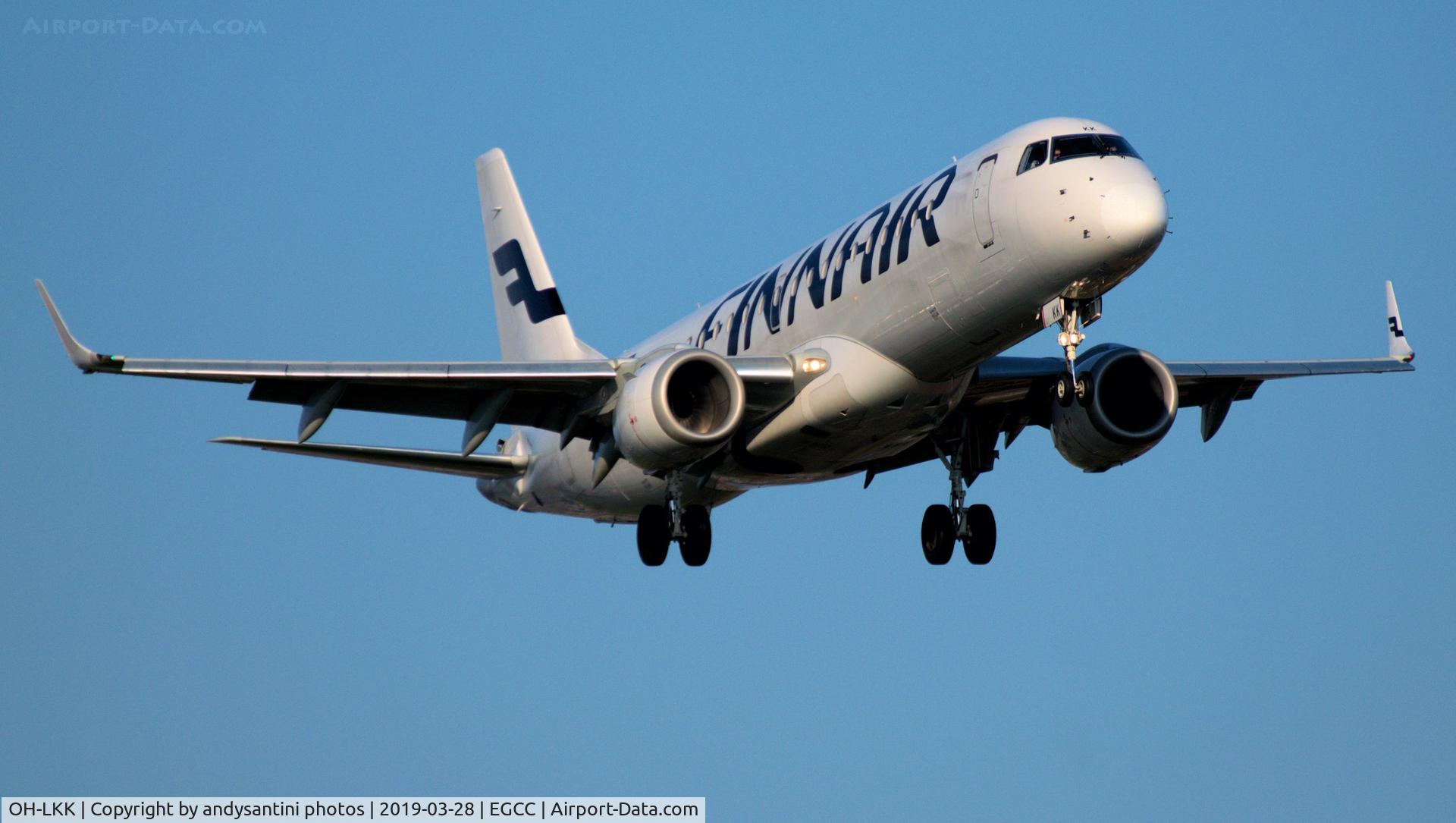 OH-LKK, 2007 Embraer 190LR (ERJ-190-100LR) C/N 19000127, photo taken from the airport hotel near man egcc uk airport