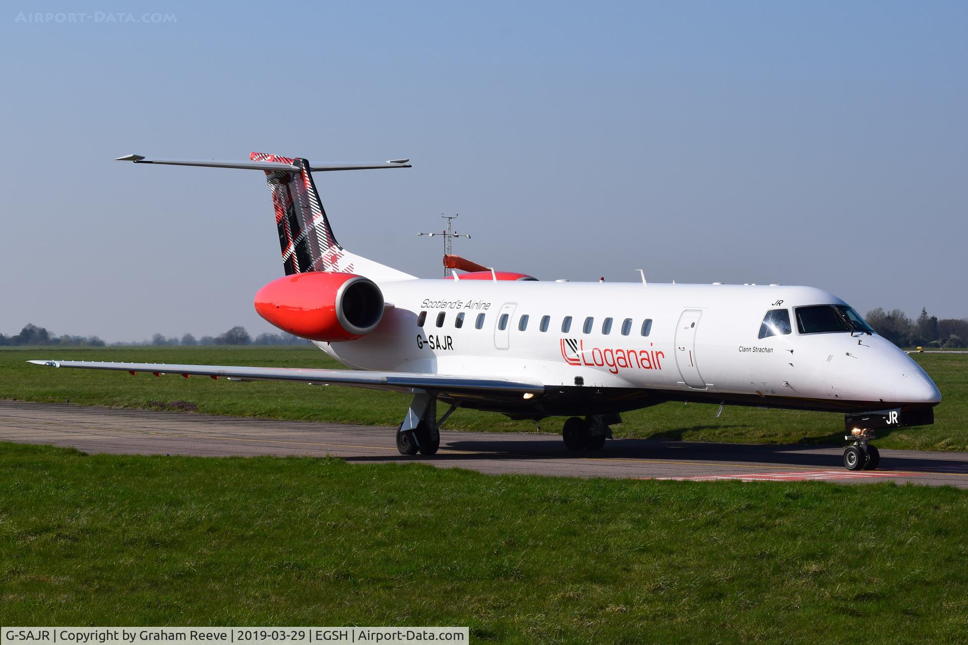 G-SAJR, 2001 Embraer ERJ-135ER (EMB-135ER) C/N 145431, Departing from Norwich.