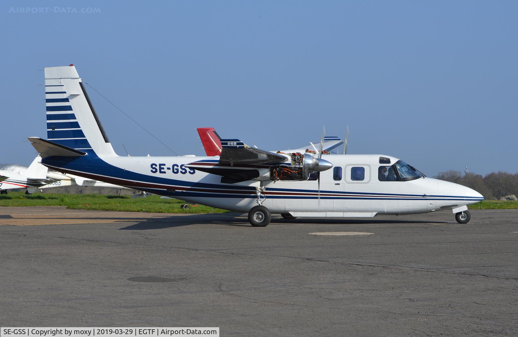 SE-GSS, 1980 Rockwell 690C Turbo Commander Jetprop 840 C/N 11613, Rockwell 690C Turbo Commander Jetprop 840 at Fairoaks.