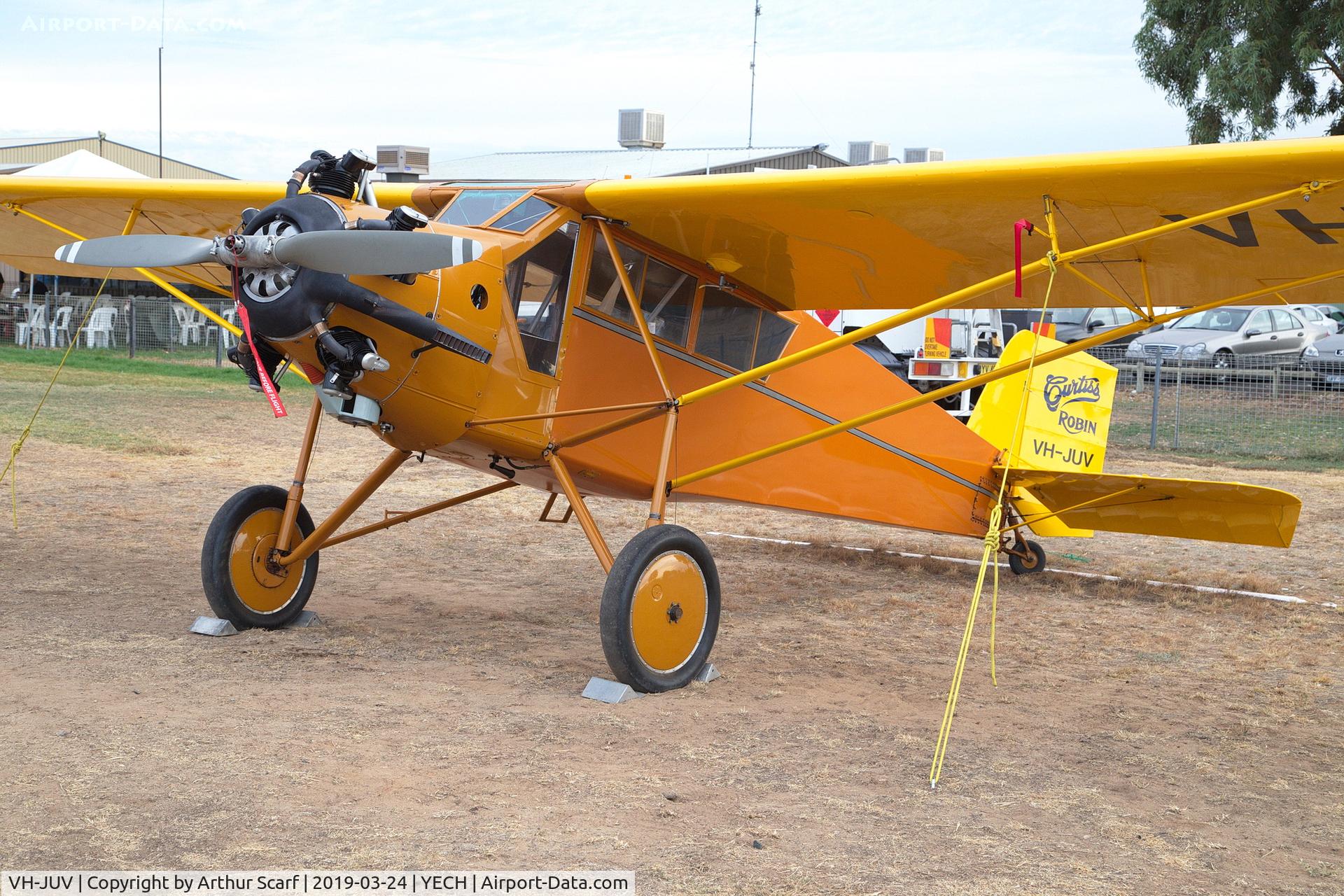 VH-JUV, 1929 Curtiss-Wright Robin J-1 C/N 477, VH-JUV 1929 Curtiss-Wright Robin J-1 C/N 477 Antique Aeroplane Association of Australia fly in Echuca Vic 2019