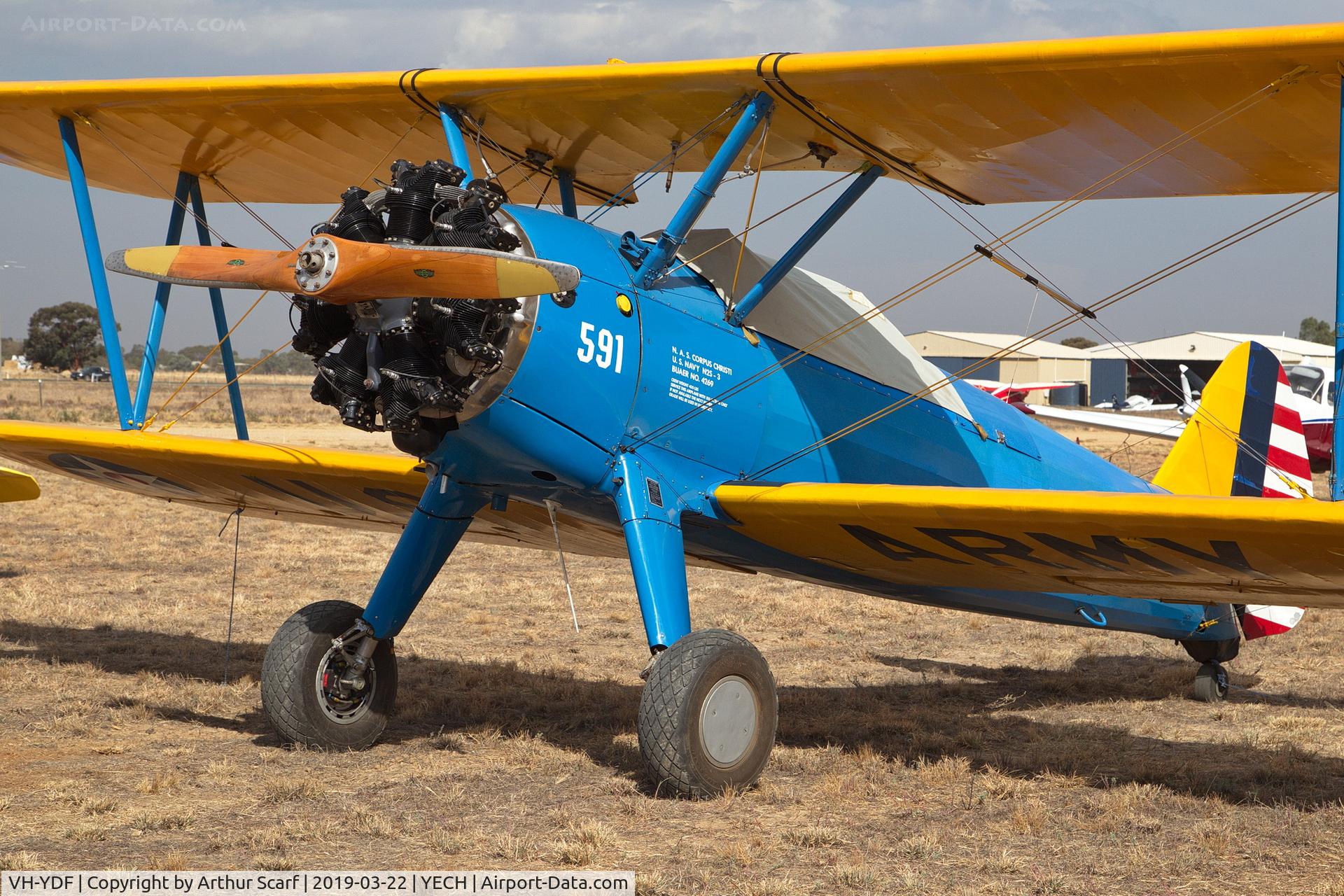 VH-YDF, 1941 Boeing B75N1 C/N 75-2599B, VH-YDF Antique Aeroplane Association of Australia fly in Echuca Vic 2019