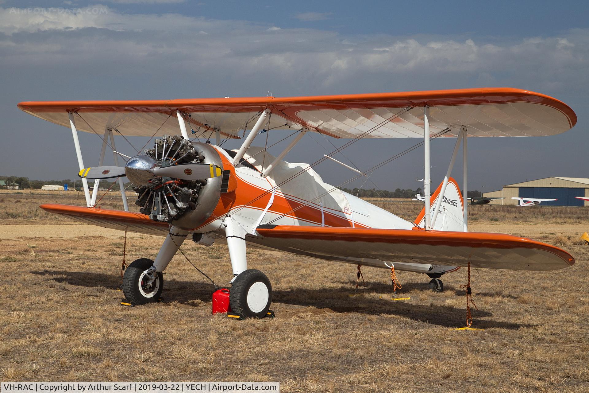 VH-RAC, 1941 Boeing A75N1 C/N 75-1528, VH-RAC Antique Aeroplane Association of Australia fly in Echuca Vic 2019