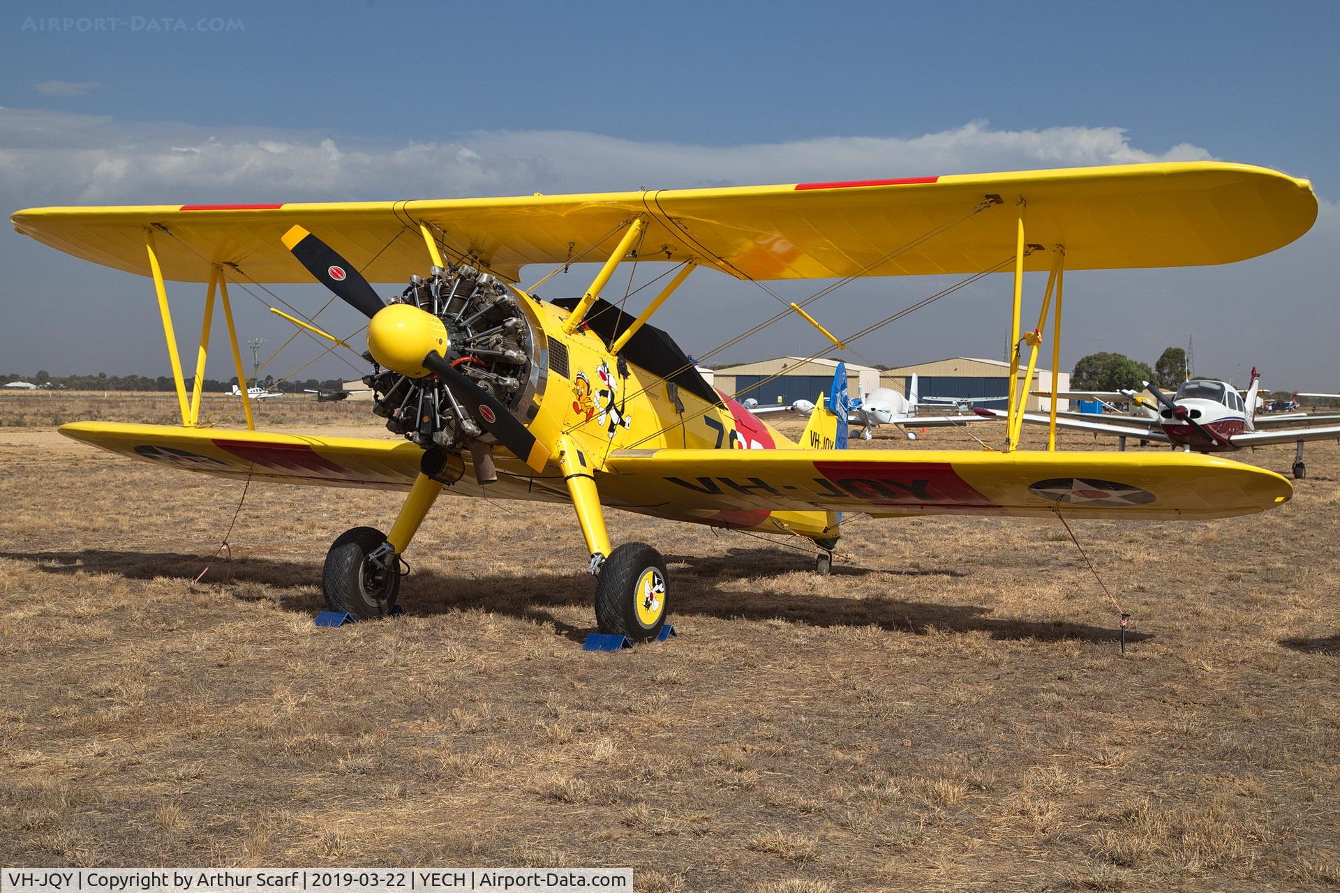 VH-JQY, 1943 Boeing E75 C/N 75-5793, VH-JQY Antique Aeroplane Association of Australia fly in Echuca Vic 2019