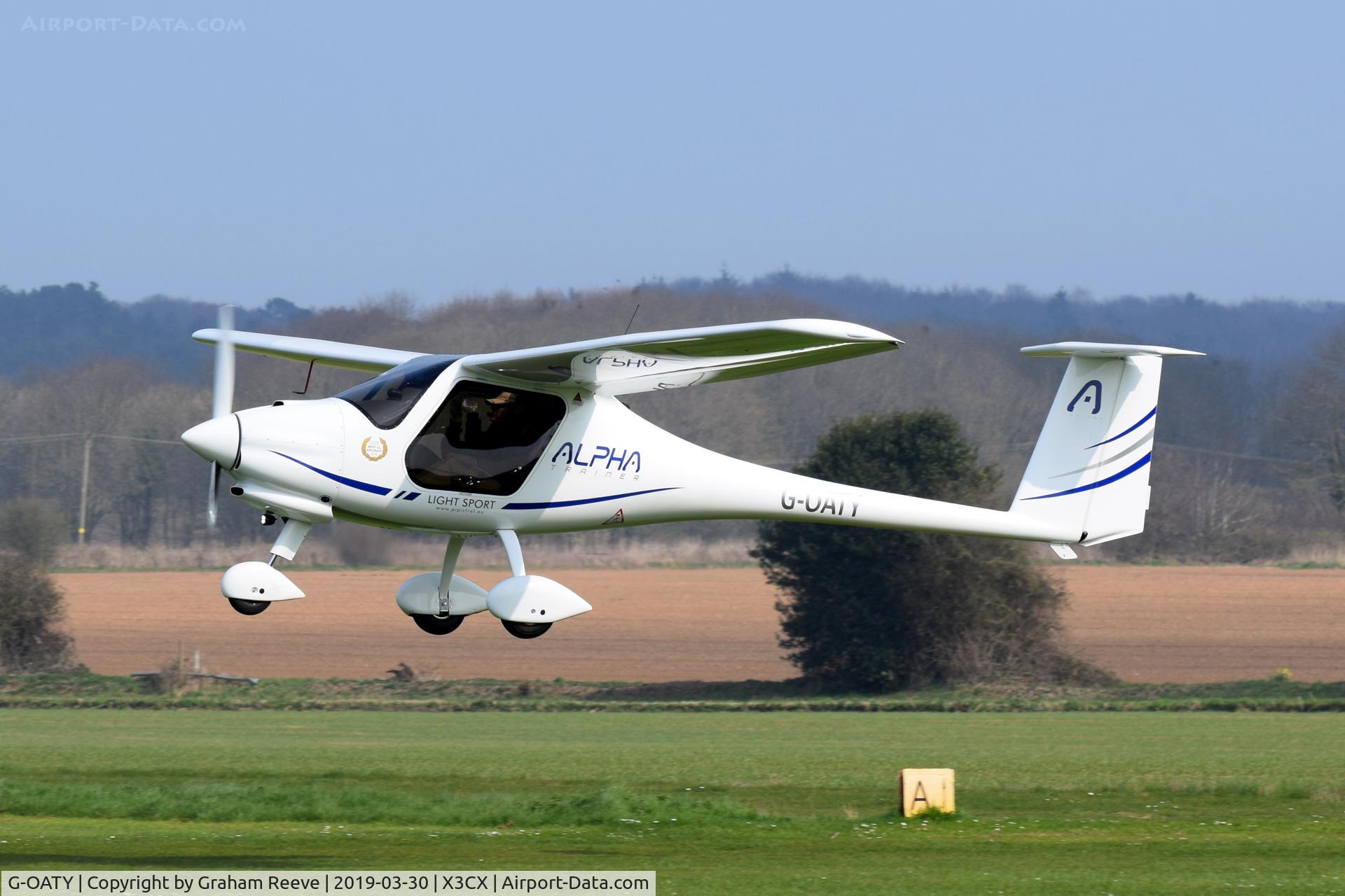 G-OATY, 2018 Pipistrel Alpha BCAR-S 164 C/N AT1640002, Departing from Northrepps.