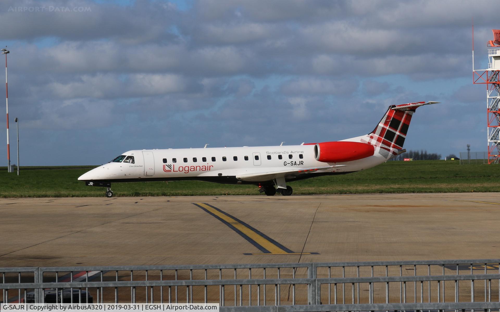 G-SAJR, 2001 Embraer ERJ-135ER (EMB-135ER) C/N 145431, Arriving on stand at NWI